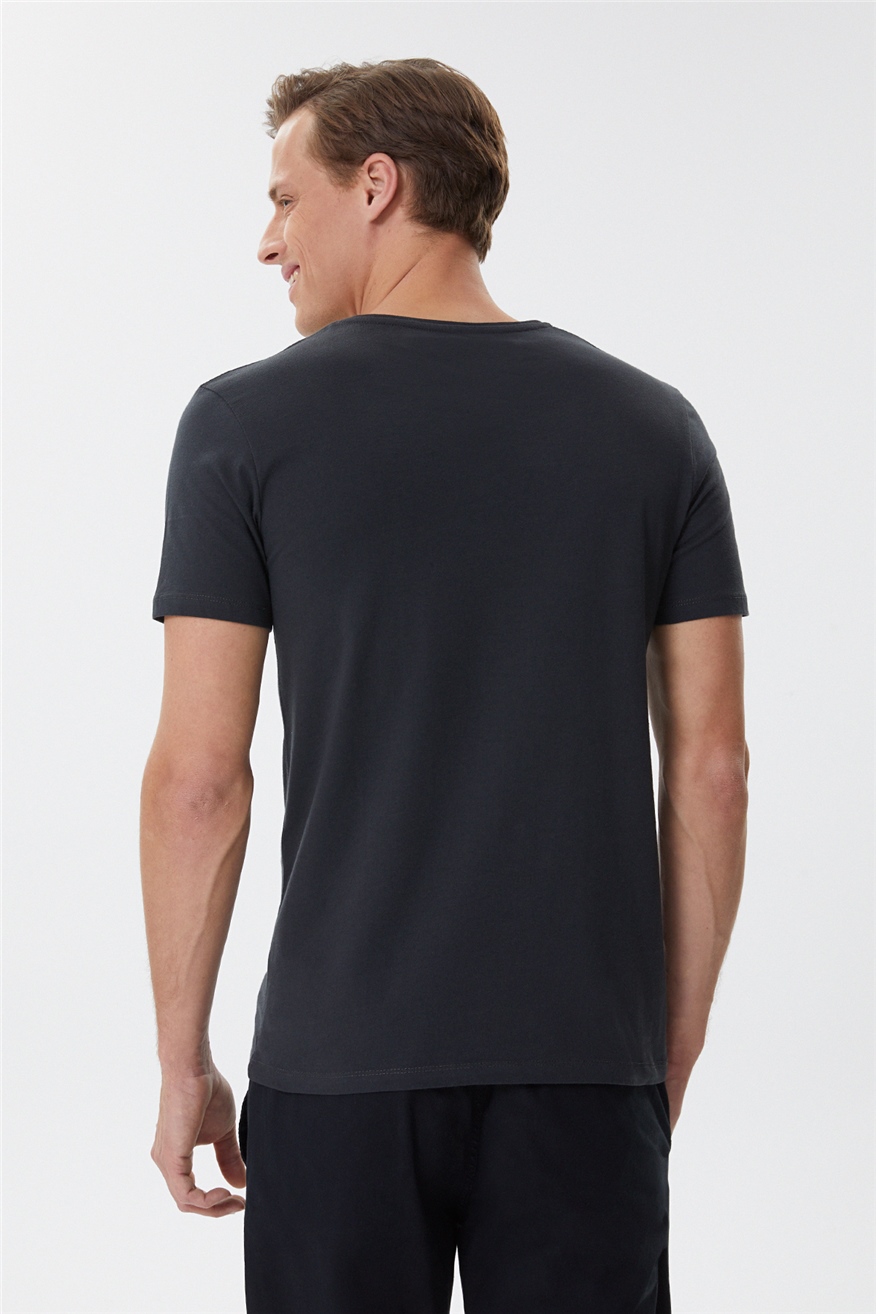 Holmes Erkek %100 Pamuk Bisiklet Yaka T-Shirt Antrasit