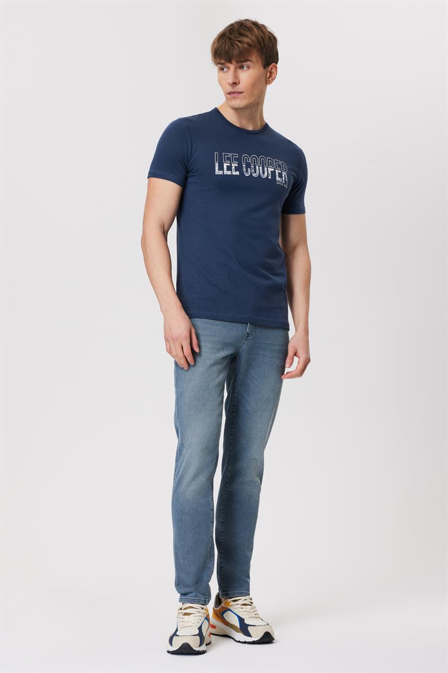 Huge Erkek %100 Pamuk O Yaka T-Shirt Koyu İndigo