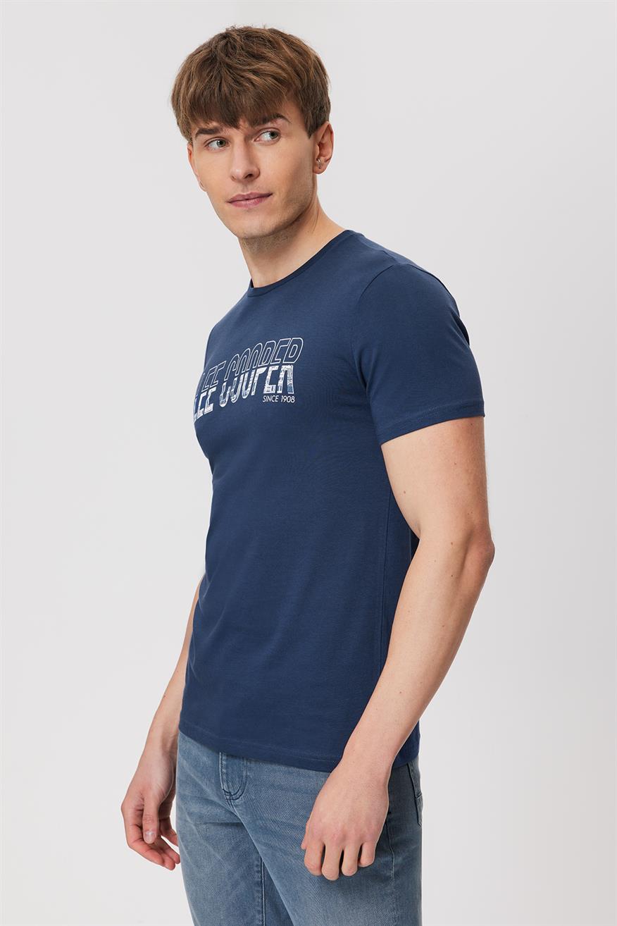 Huge Erkek %100 Pamuk O Yaka T-Shirt Koyu İndigo
