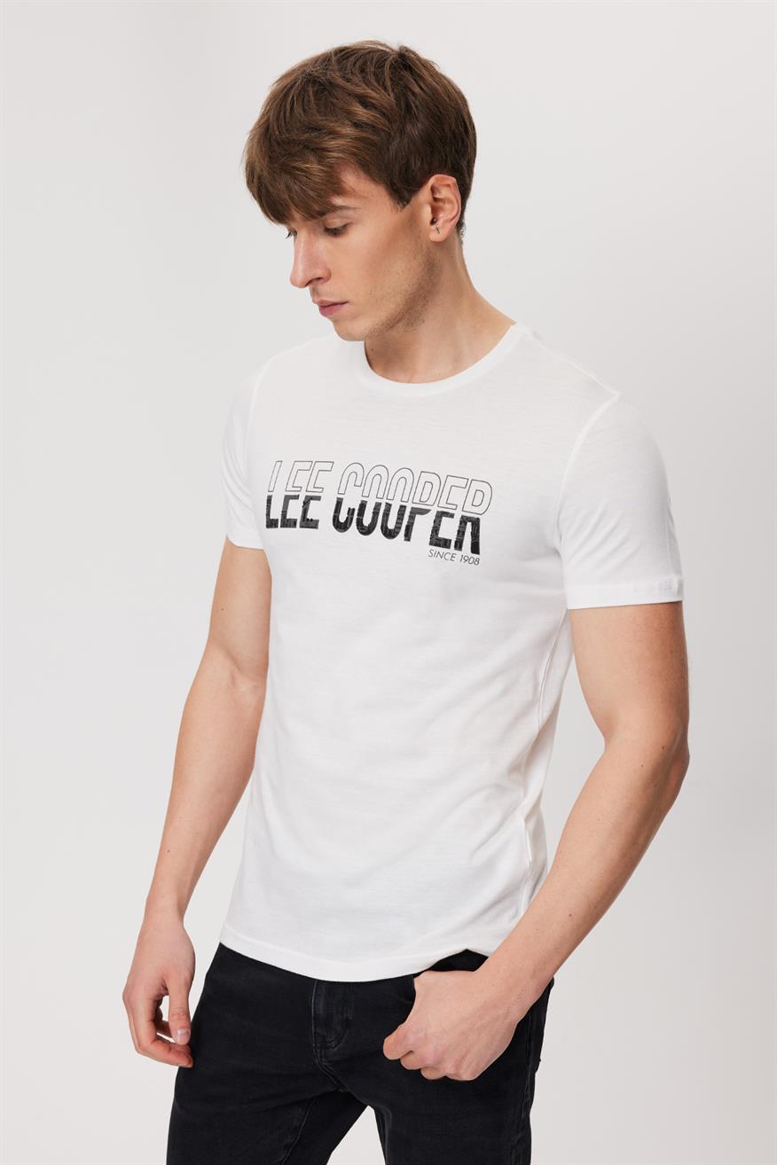 Huge Erkek %100 Pamuk O Yaka T-Shirt Off White