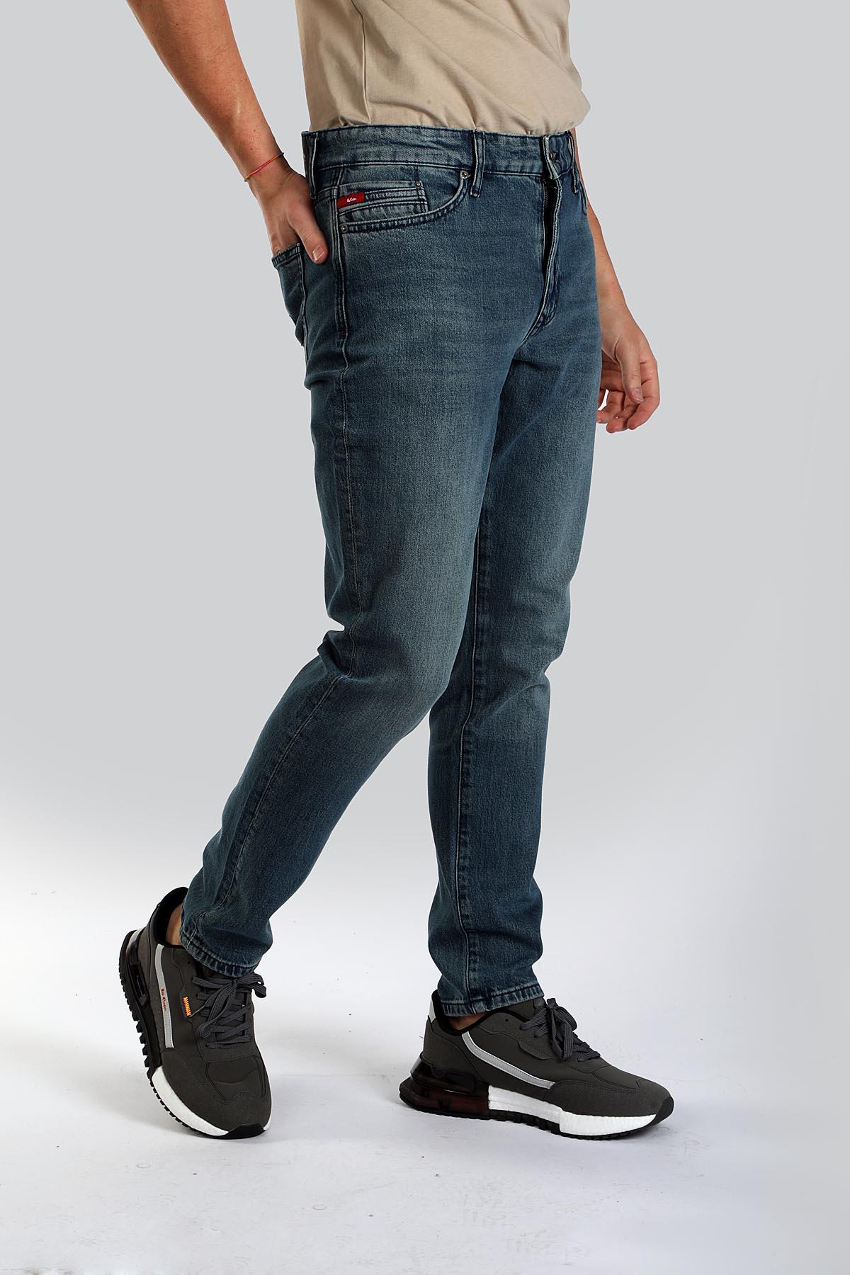 Jack Erkek Slım Dar Kesim Yüksek Bel Dar Paça Jean Pantolon Mavi