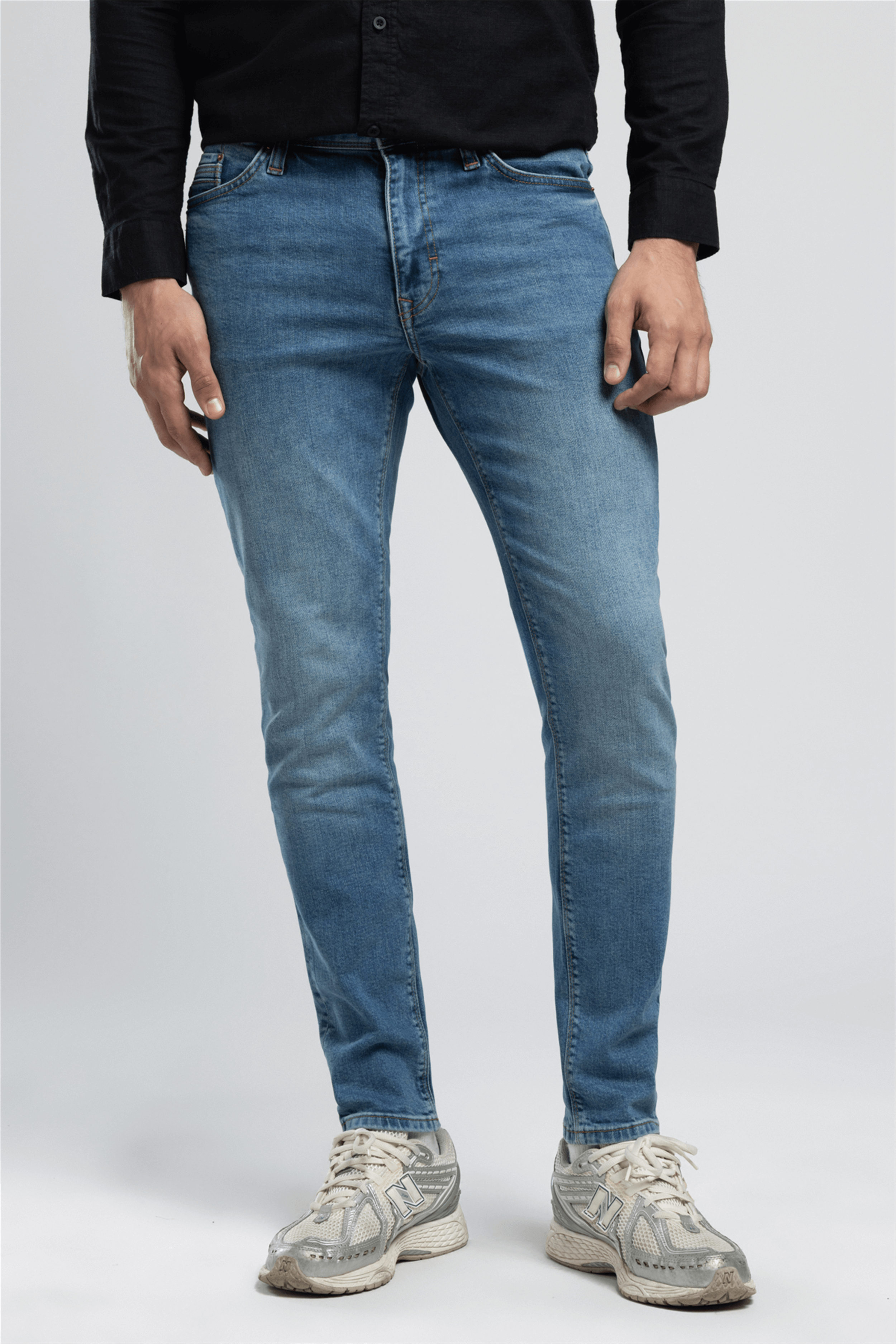 Jack Erkek Slım Dar Kesim Yüksek Bel Dar Paça Jean Pantolon Mavi