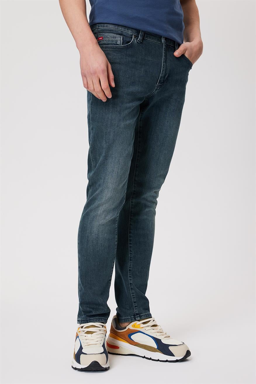 Jack Erkek Slım Dar Kesim Yüksek Bel Dar Paça Jean Pantolon Yeşil