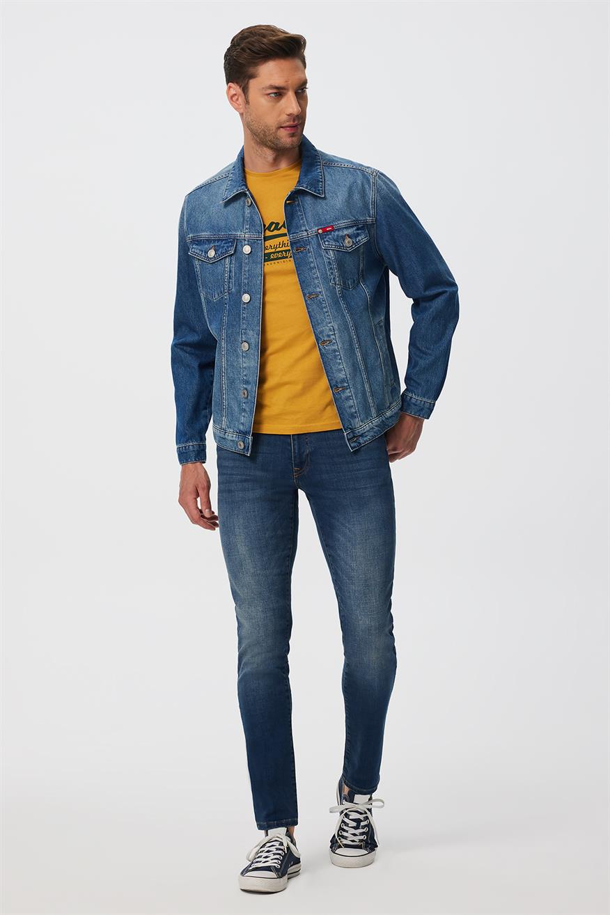 Jack Erkek Slım Dar Kesim Yüksek Bel Dar Paça Jean Pantolon Mavi