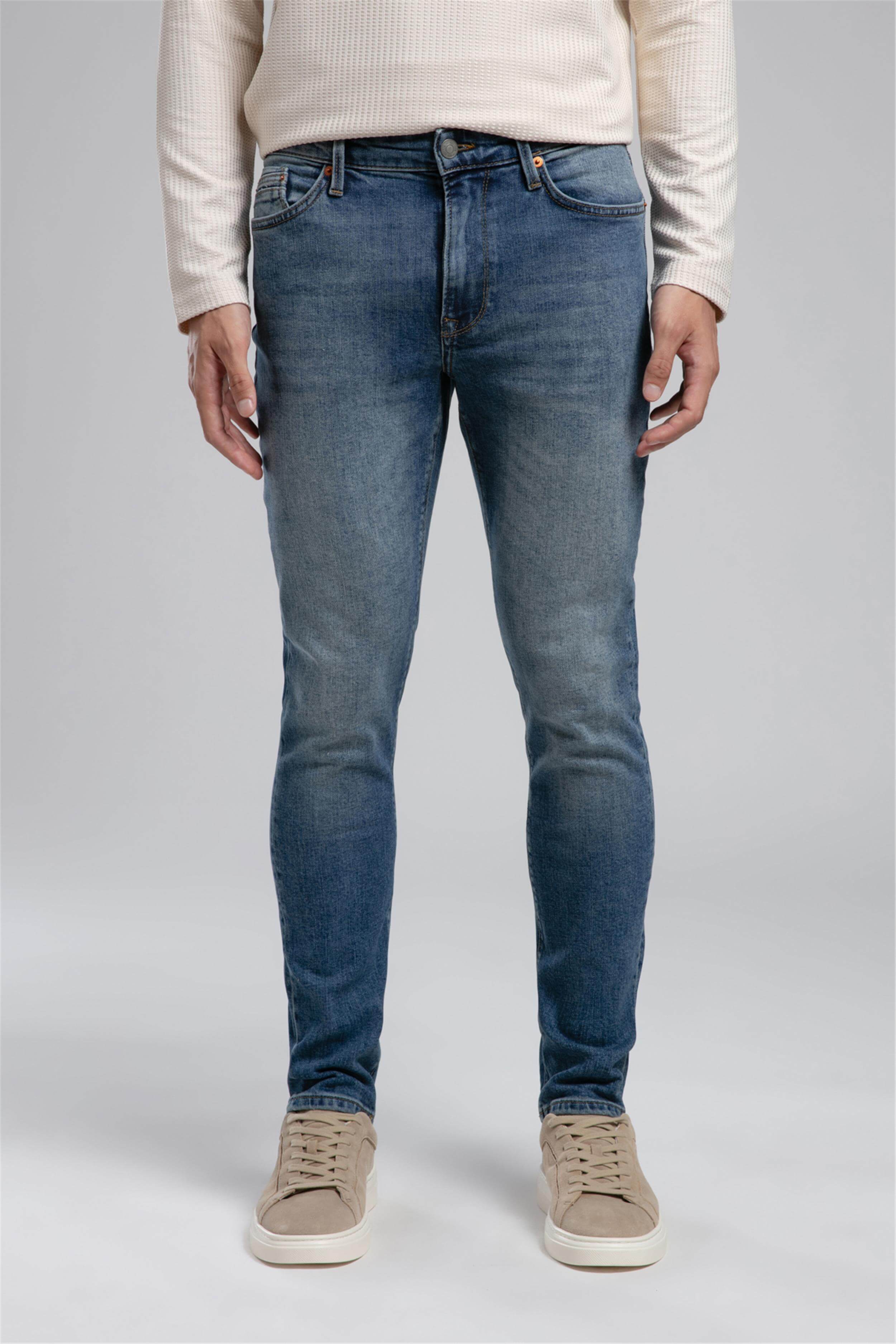 Jack Erkek Slım Dar Kesim Yüksek Bel Dar Paça Jean Pantolon Mavi