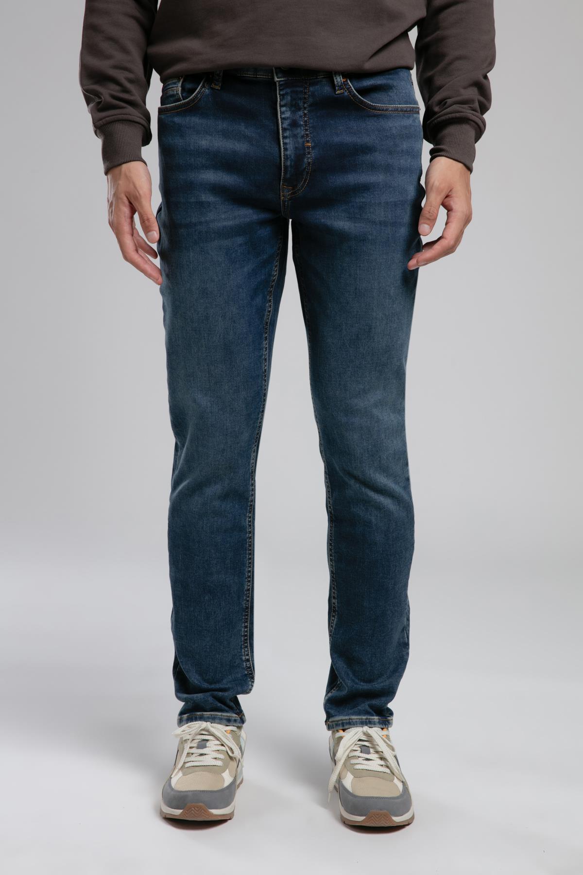 Jack Erkek Slım Dar Kesim Yüksek Bel Dar Paça Jean Pantolon Mavi