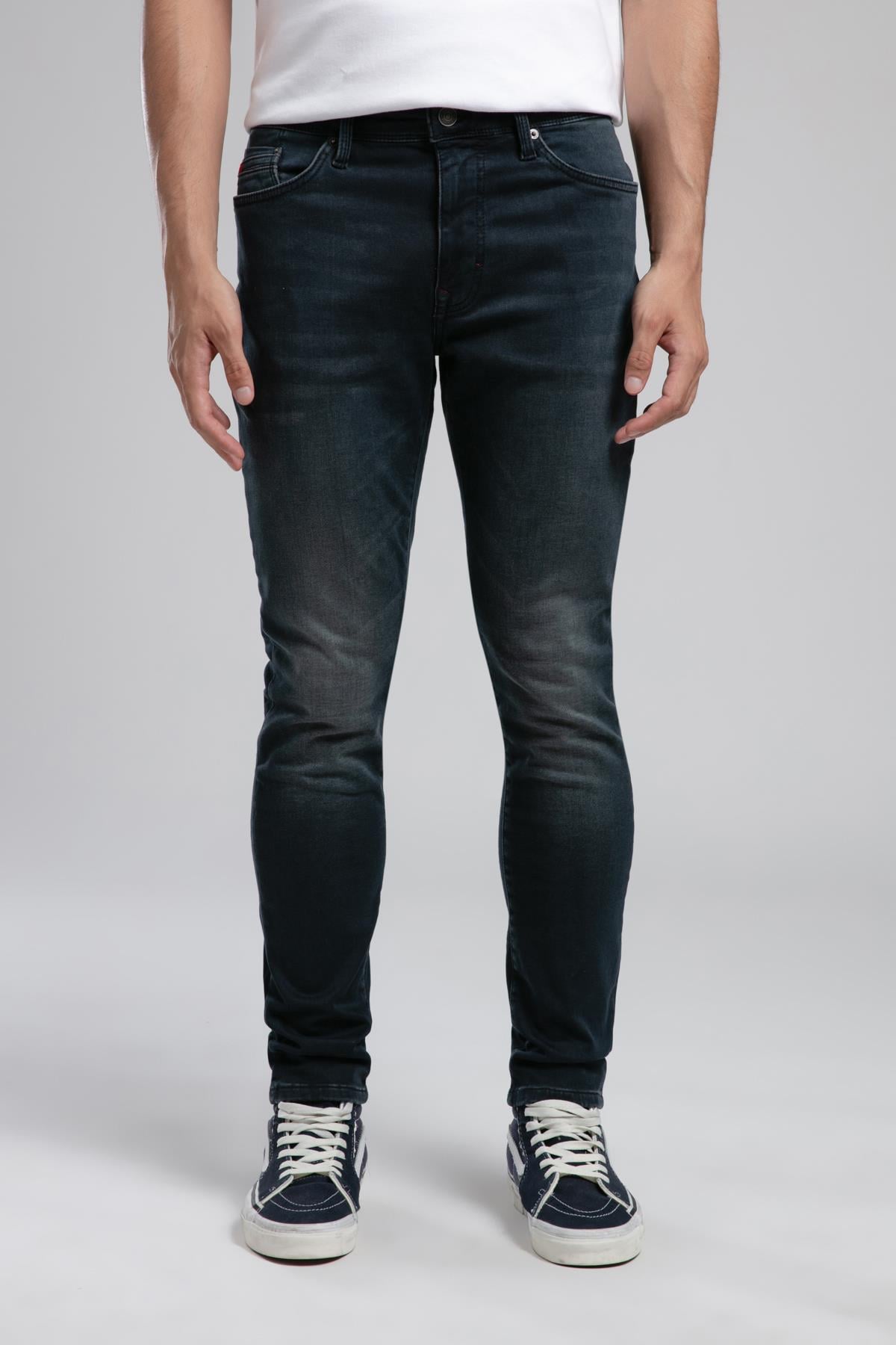 Jack Erkek Slım Dar Kesim Yüksek Bel Dar Paça Jean Pantolon Mavi