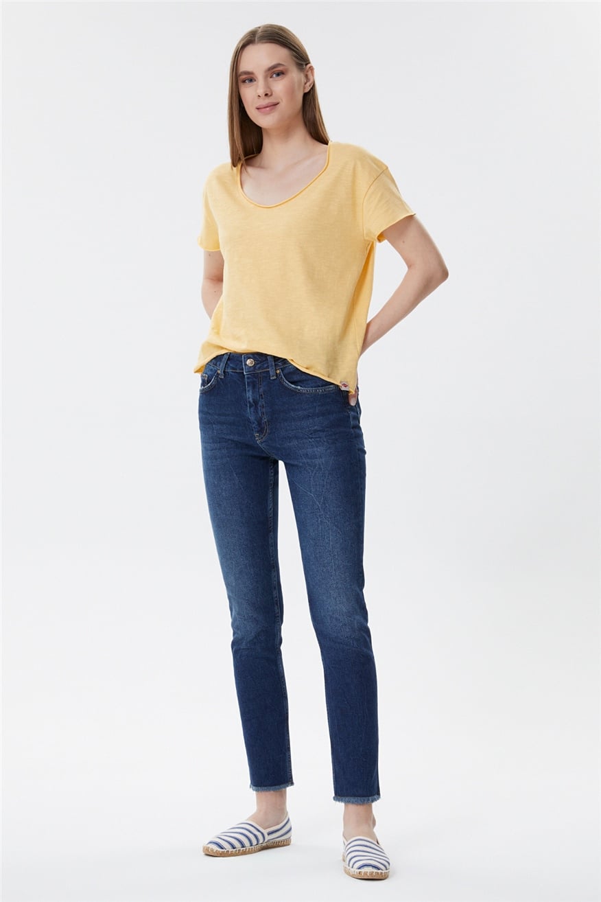 Jacklin Yüksek Bel Normal Kesim Düz Paça Mavi Kadın Jean Pantolon