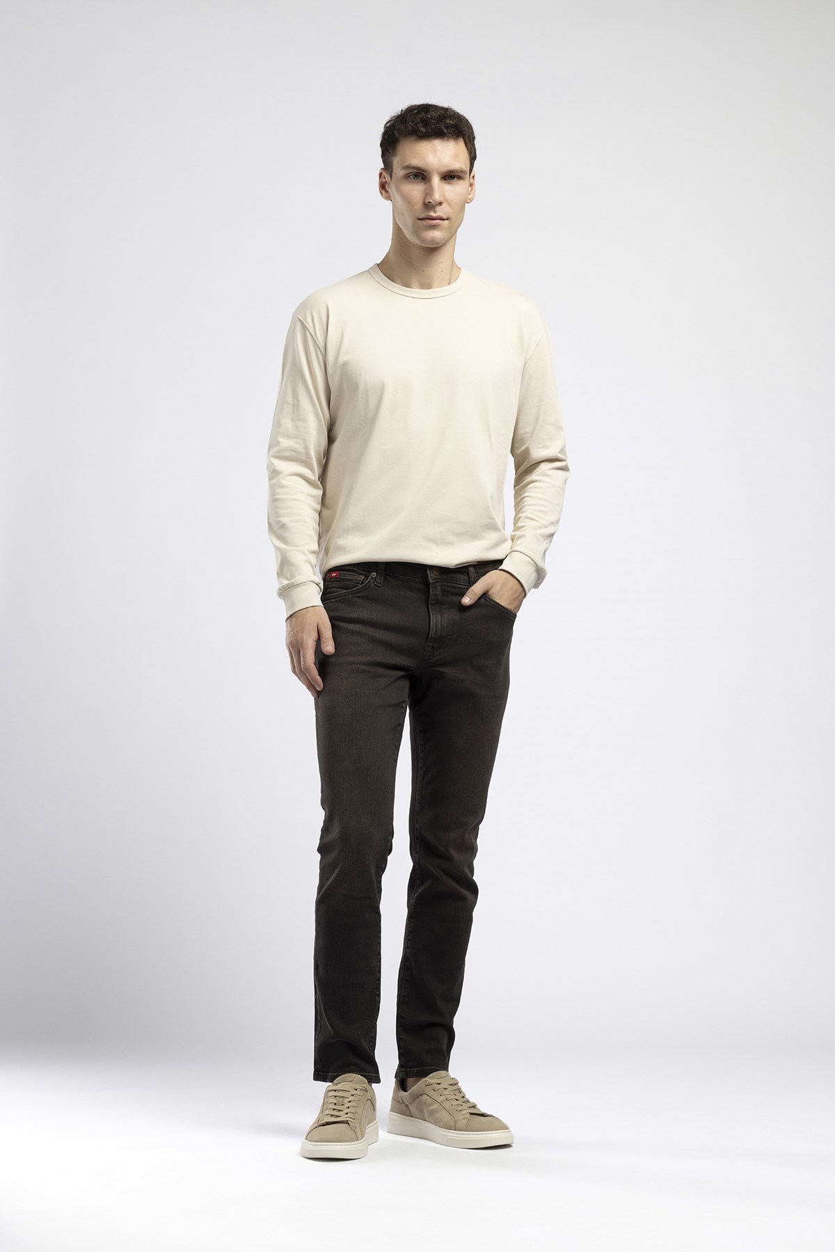 Jagger Erkek Slim Straight Normal Bel Dar Kesim Jean Kahverengi