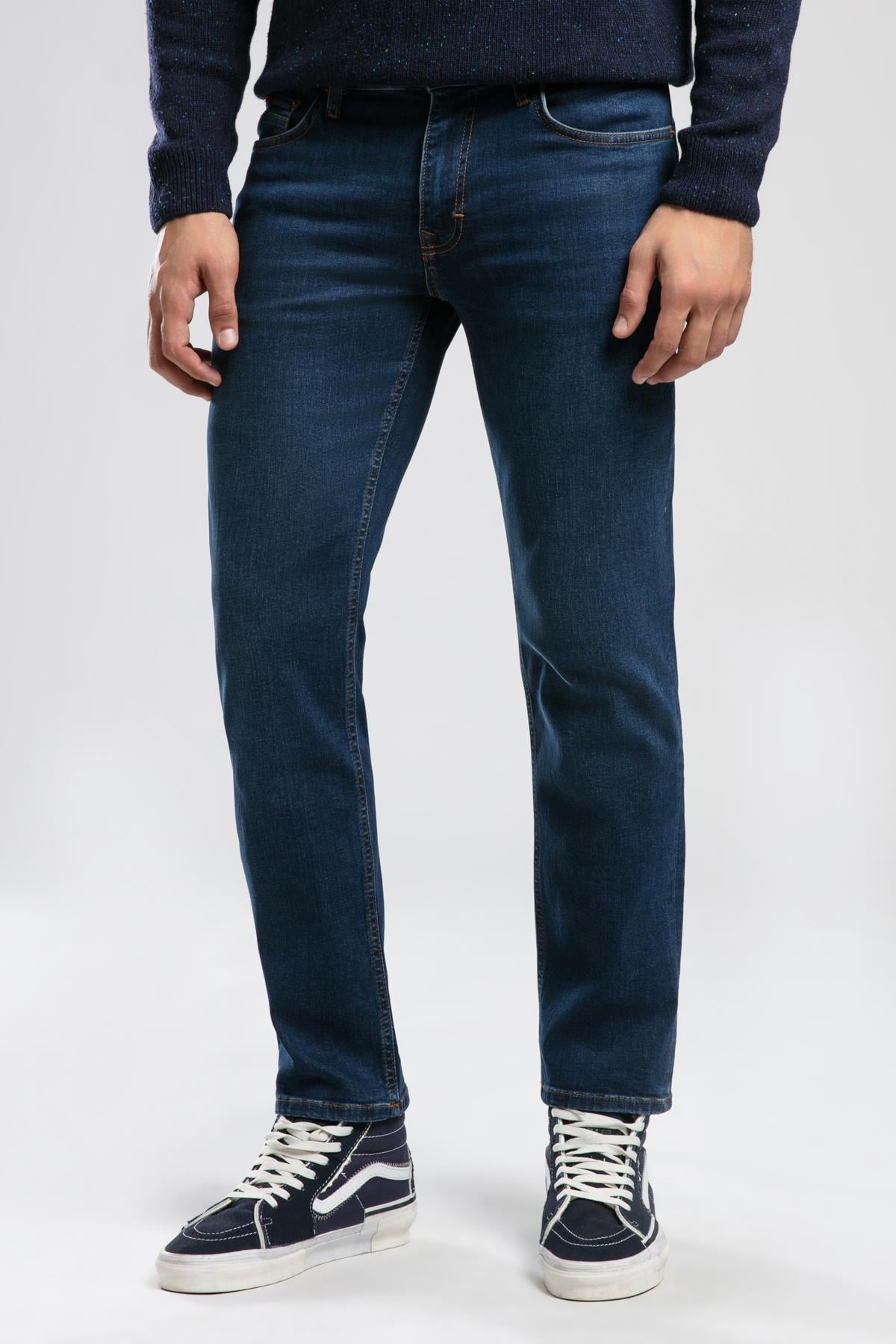 Jagger Erkek Slım Straıght Dar Kesim Normal Bel Düz Paça Jean Pantolon Mavi