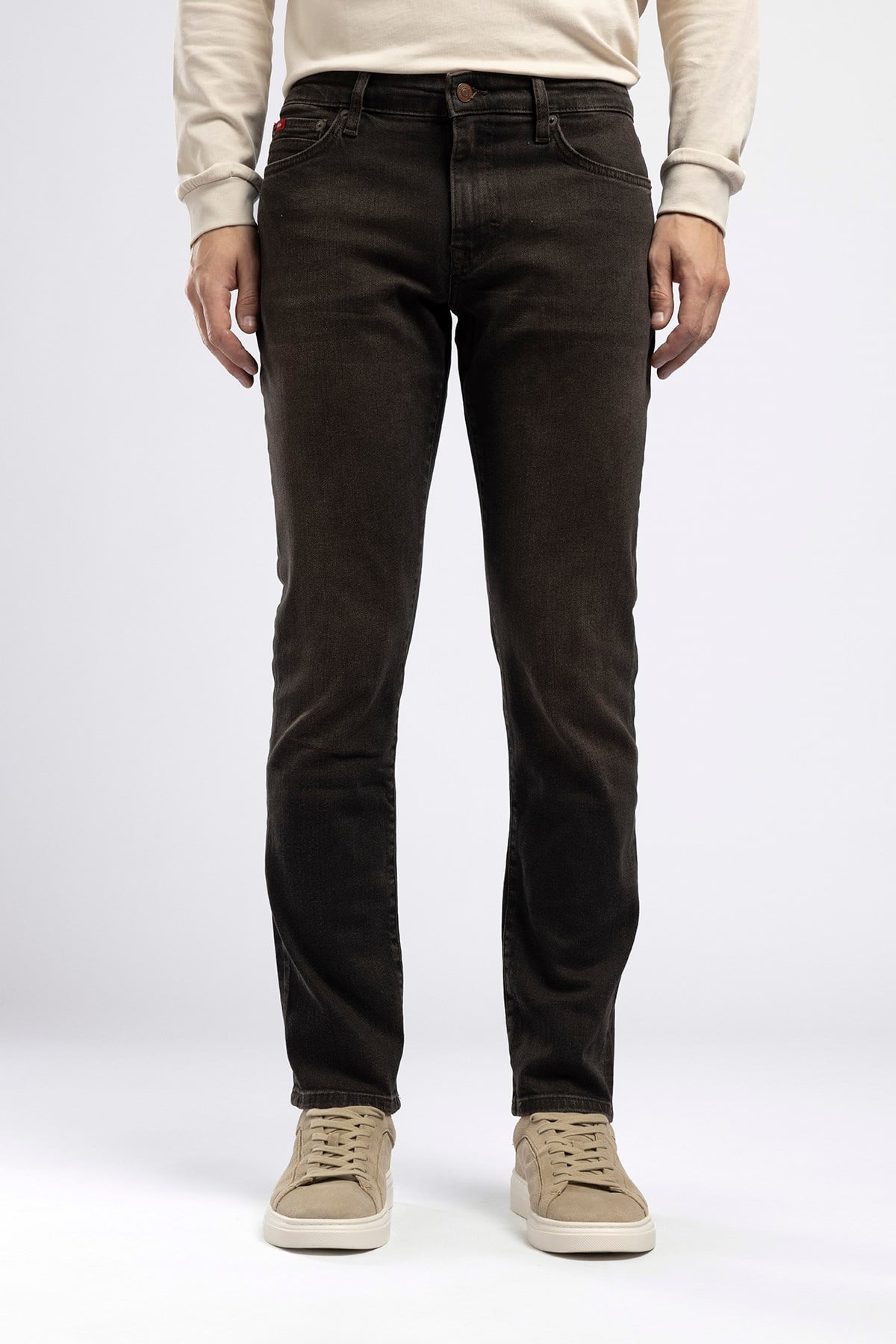 Jagger Erkek Slim Straight Normal Bel Dar Kesim Jean Kahverengi