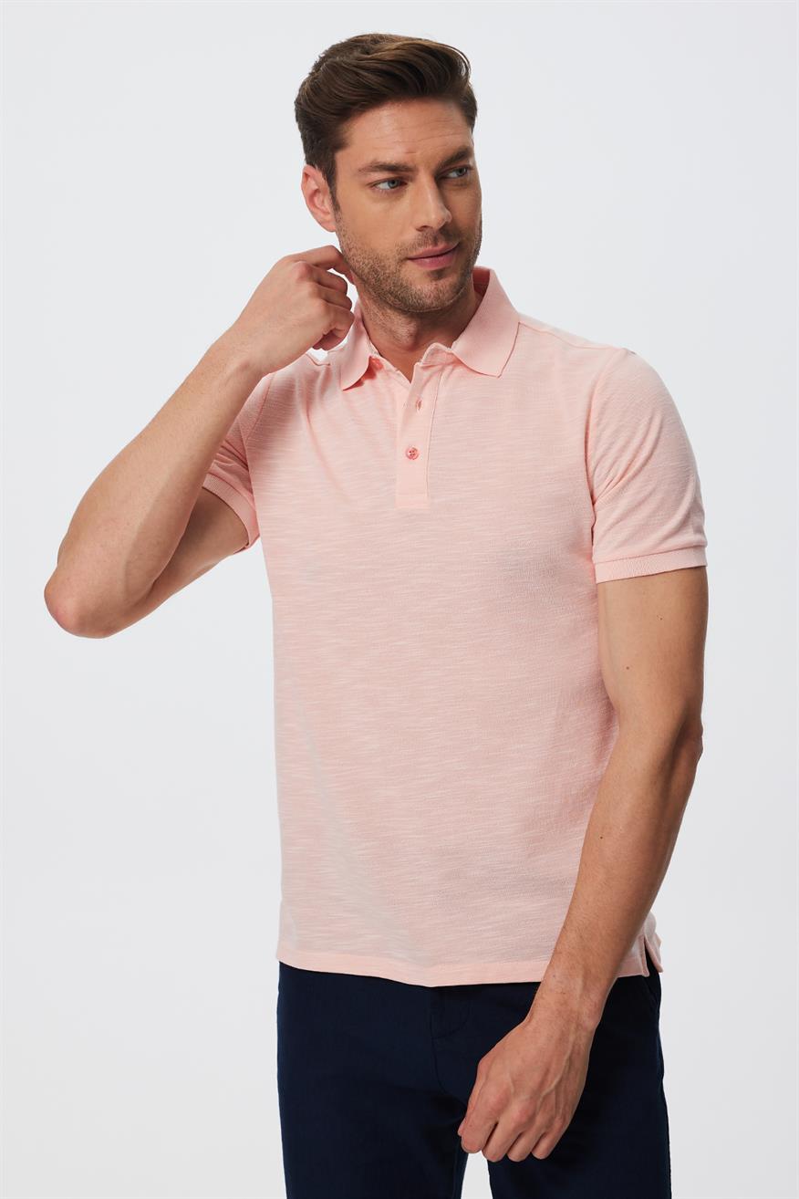 Jake Erkek %100 Pamuk Polo Yaka T-Shirt Pastel Pembe