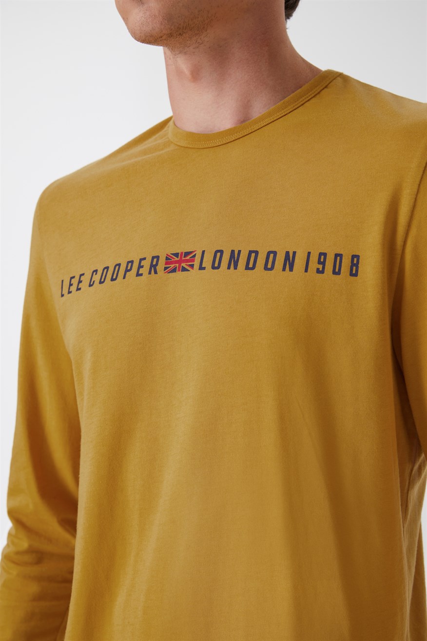 Jason Erkek %100 Pamuk Bisiklet Yaka Uzun Kol T-Shirt Hardal