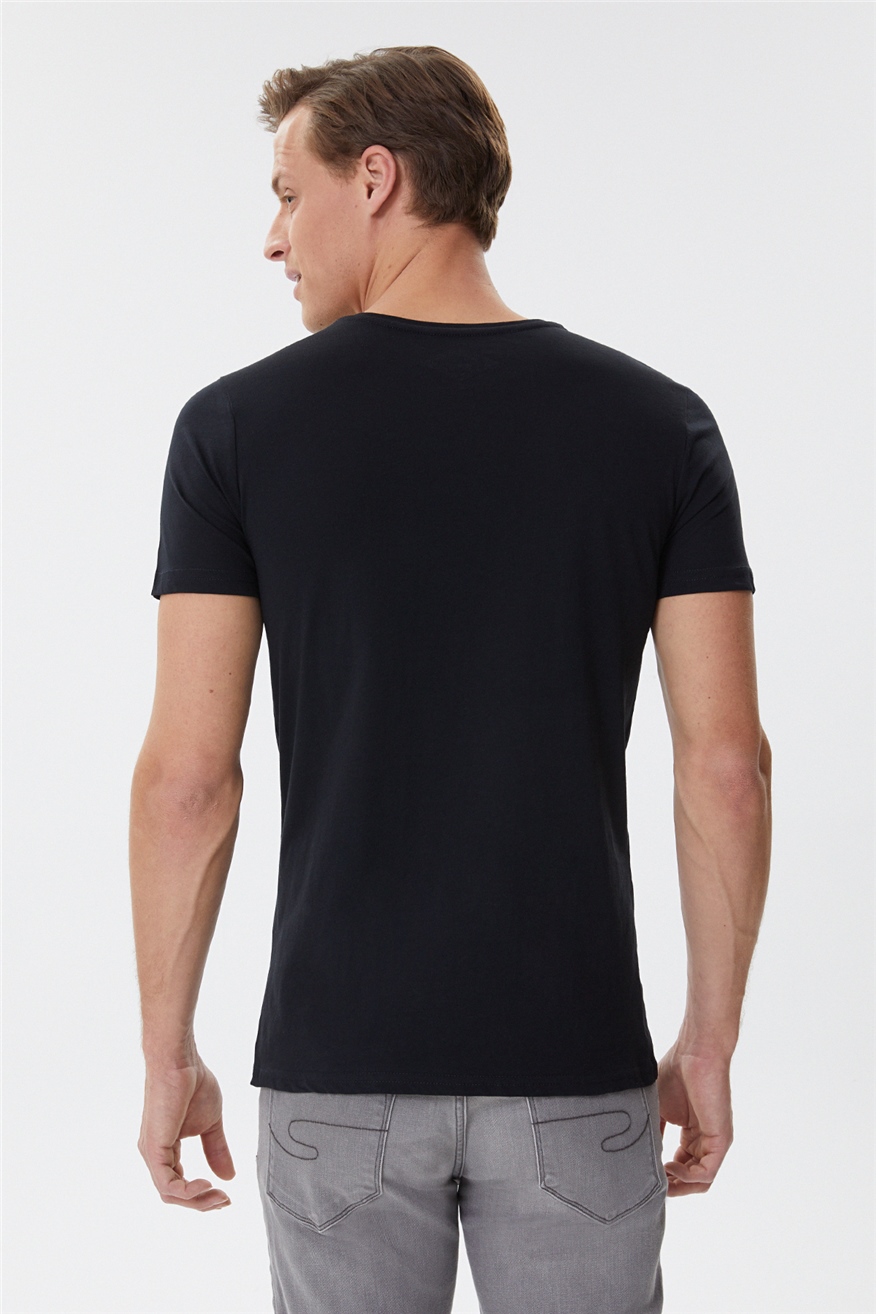 Jazz Erkek %100 Pamuk Bisiklet Yaka T-Shirt Siyah