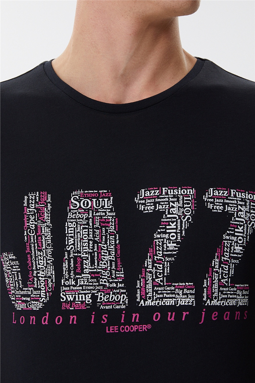 Jazz Erkek %100 Pamuk Bisiklet Yaka T-Shirt Siyah