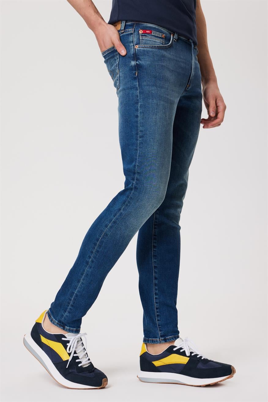 Jeff Erkek Skınny Süper Dar Kesim Normal Bel Dar Paça Jean Pantolon Mavi