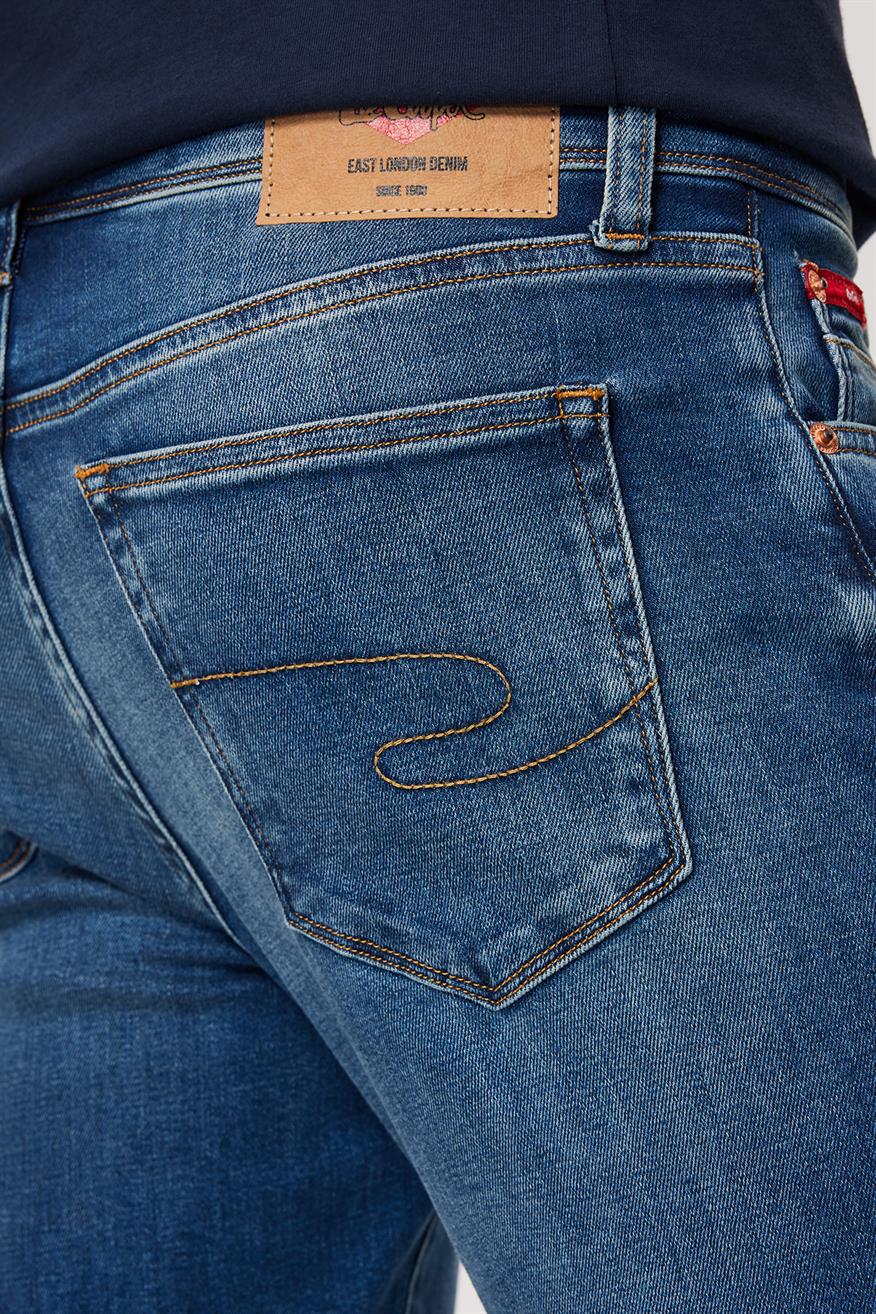 Jeff Erkek Skınny Süper Dar Kesim Normal Bel Dar Paça Jean Pantolon Mavi