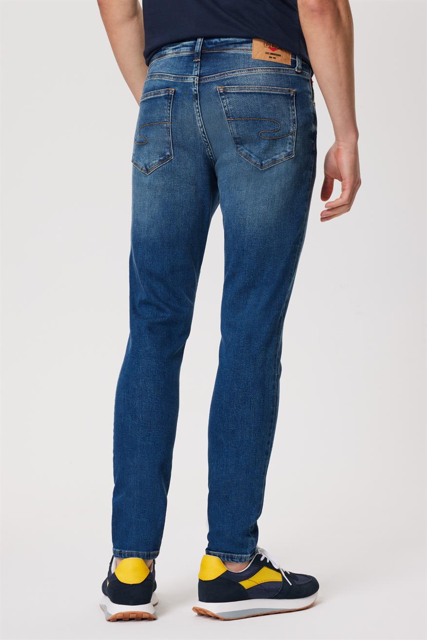 Jeff Erkek Skınny Süper Dar Kesim Normal Bel Dar Paça Jean Pantolon Mavi
