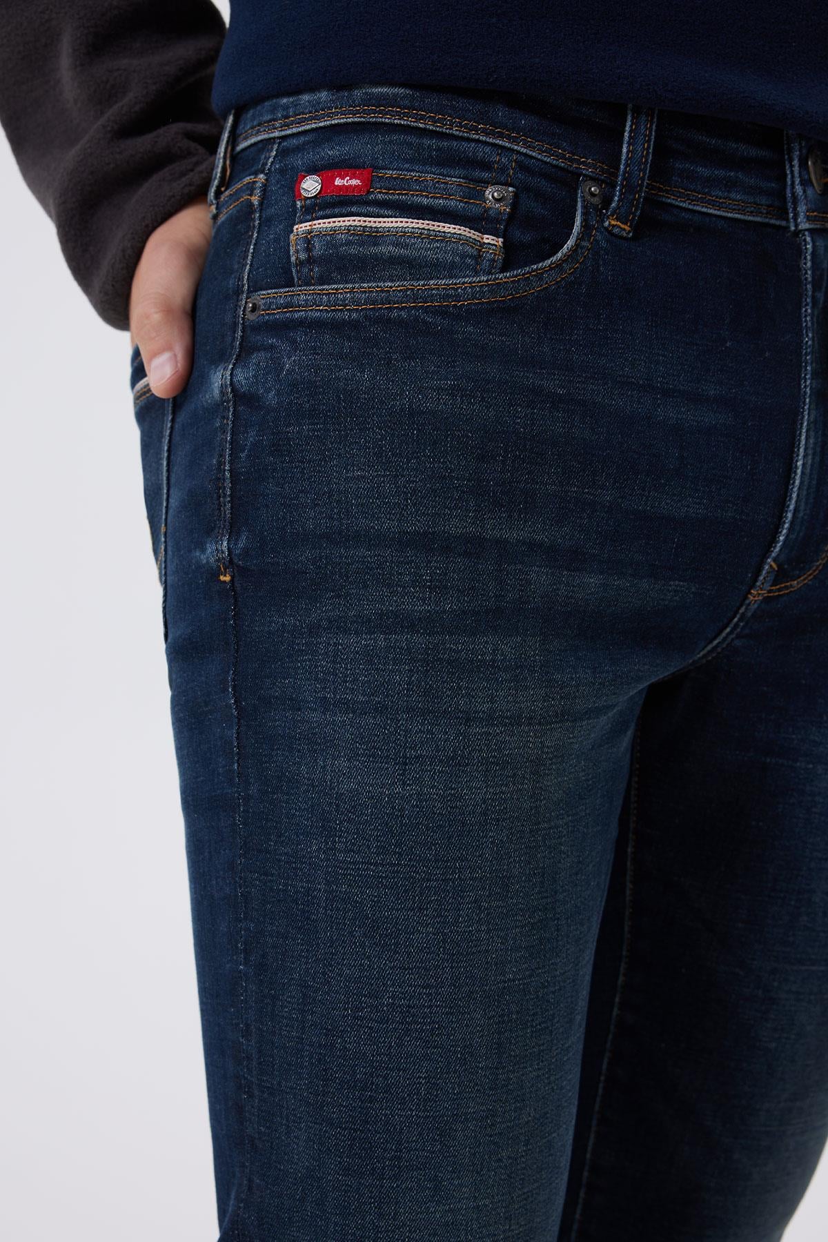 Jeff Erkek Skınny Süper Dar Kesim Normal Bel Dar Paça Jean Pantolon Mavi
