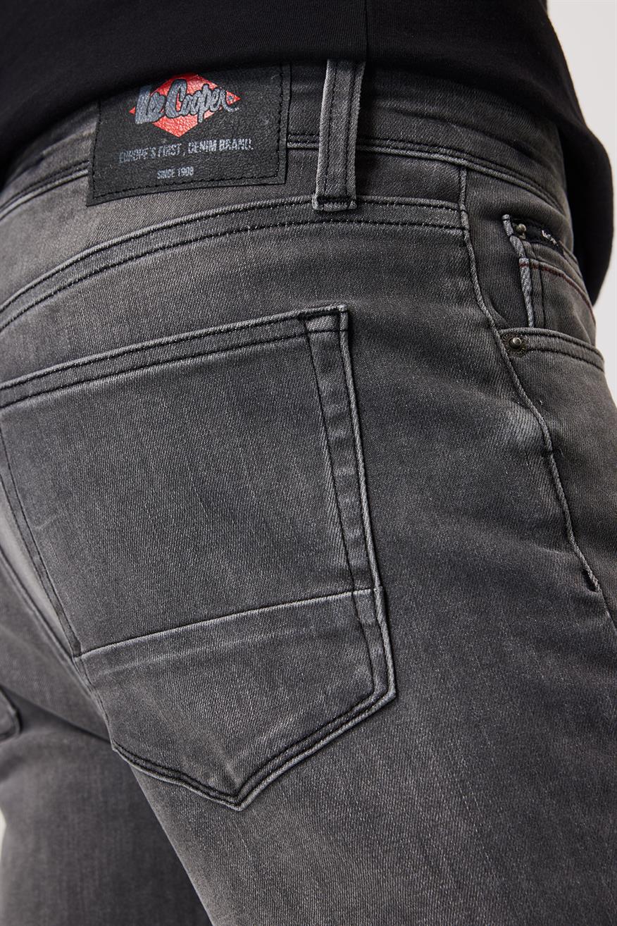 Jeff Erkek Skınny Süper Dar Kesim Normal Bel Dar Paça Jean Pantolon Gri