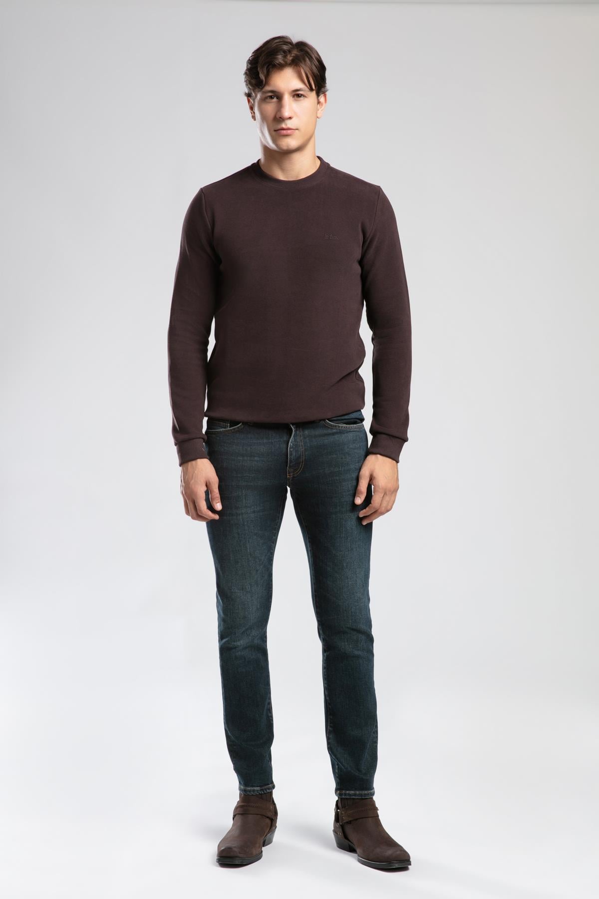 Jeff Orta Bel Dar Kesim Çok Dar Paça Mavi Erkek Jean Pantolon