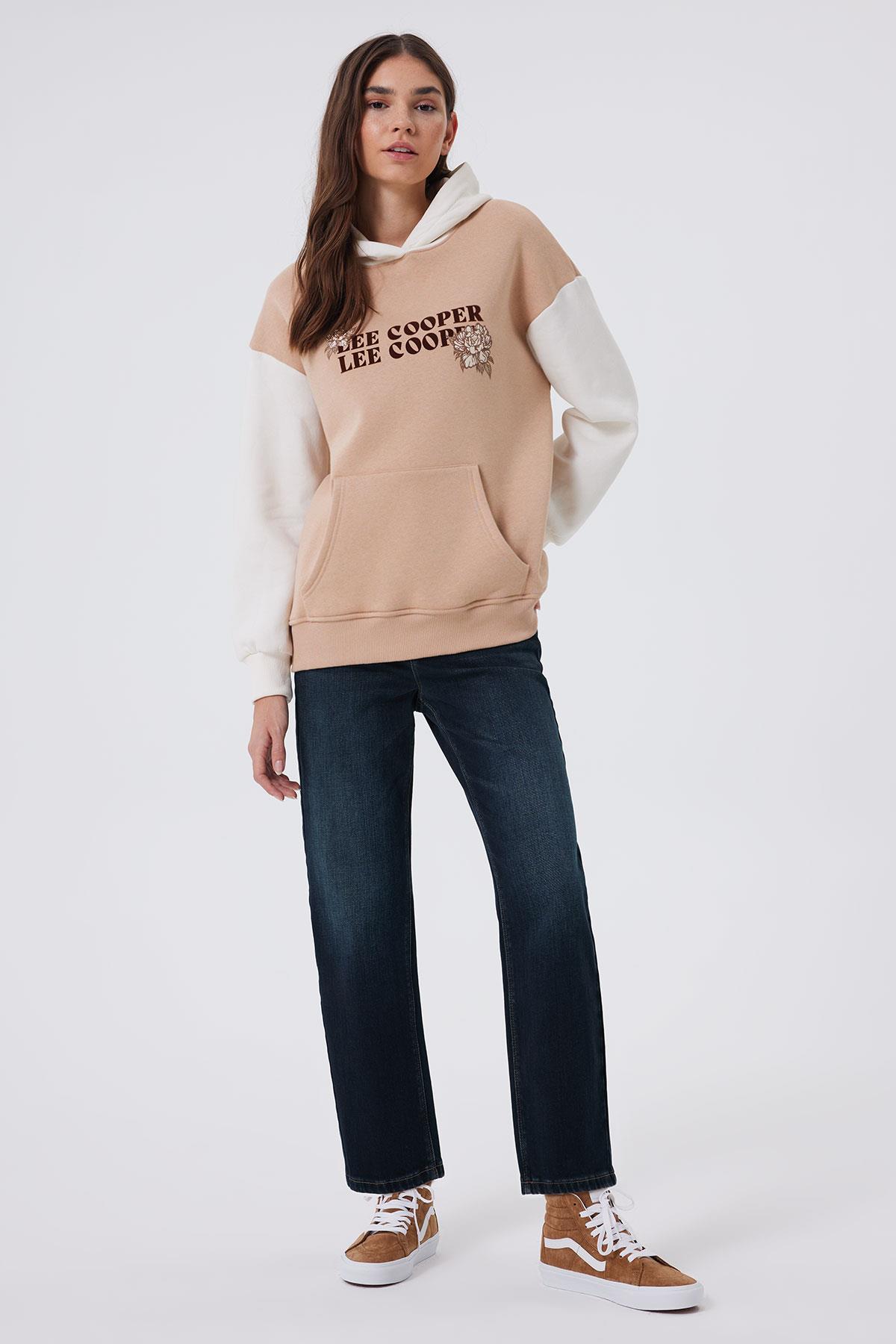 Jenny Kadın %100 Pamuk Sweatshirt Bej-Beyaz 