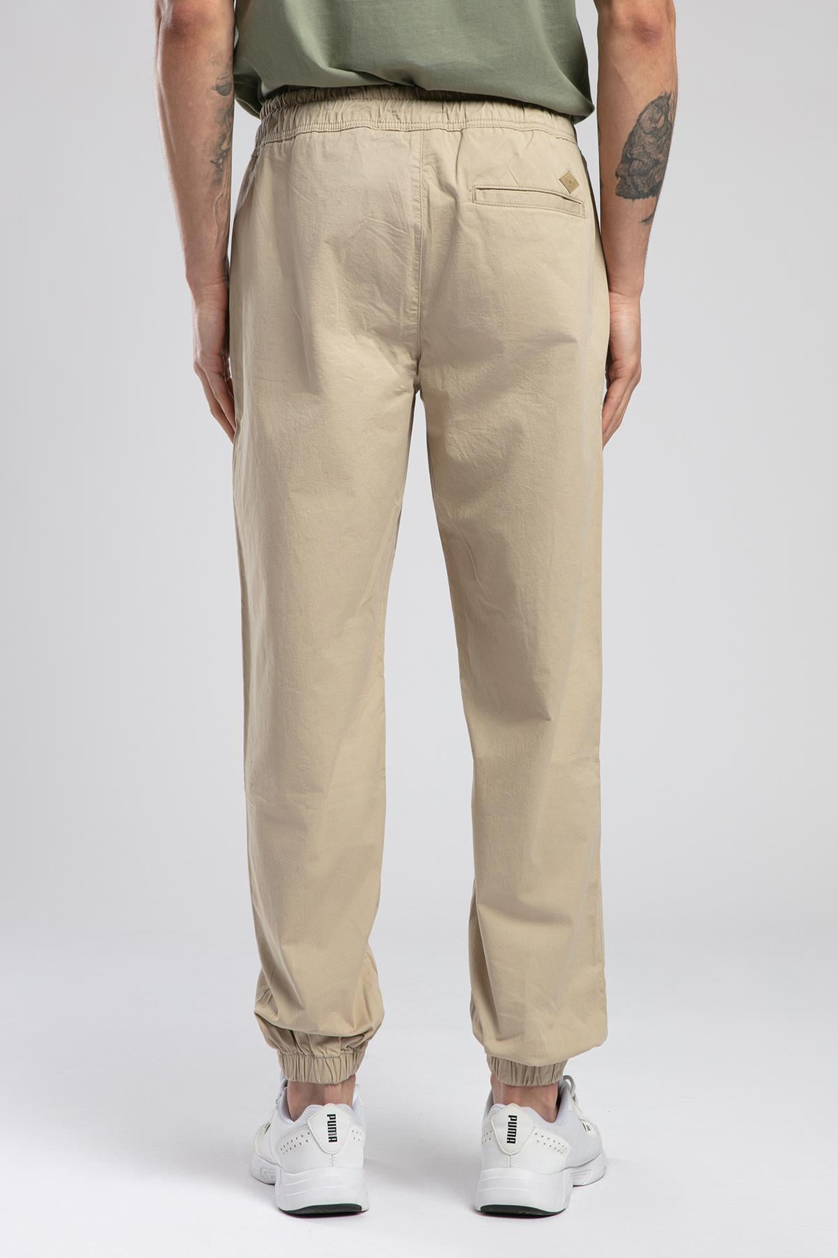 Jogger 2 Normal Bel Rahat Kesim Bilekte Lastikli Paça Bej Erkek Pantolon