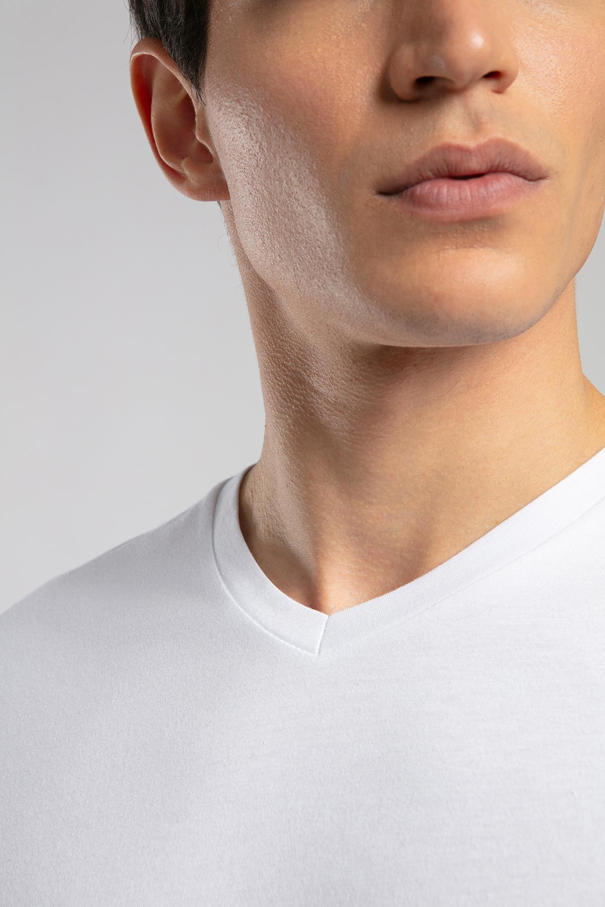 Jonat Erkek %100 Pamuk V Yaka T-Shirt Beyaz