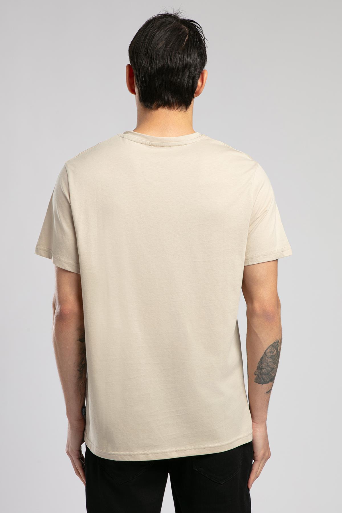 Jonat Erkek %100 Pamuk V Yaka T-Shirt Bej