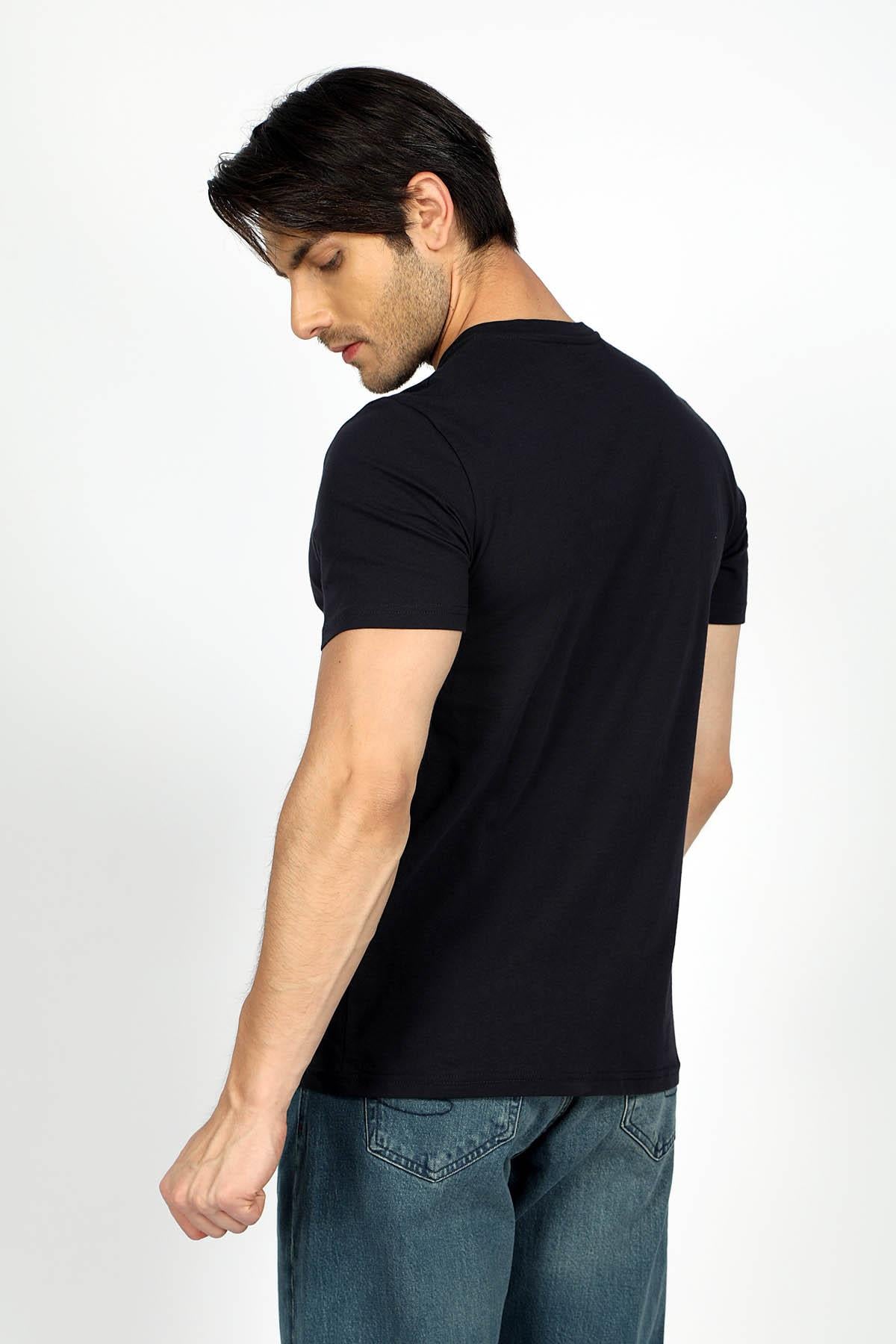 Jonat Erkek %100 Pamuk V Yaka T-Shirt Lacivert