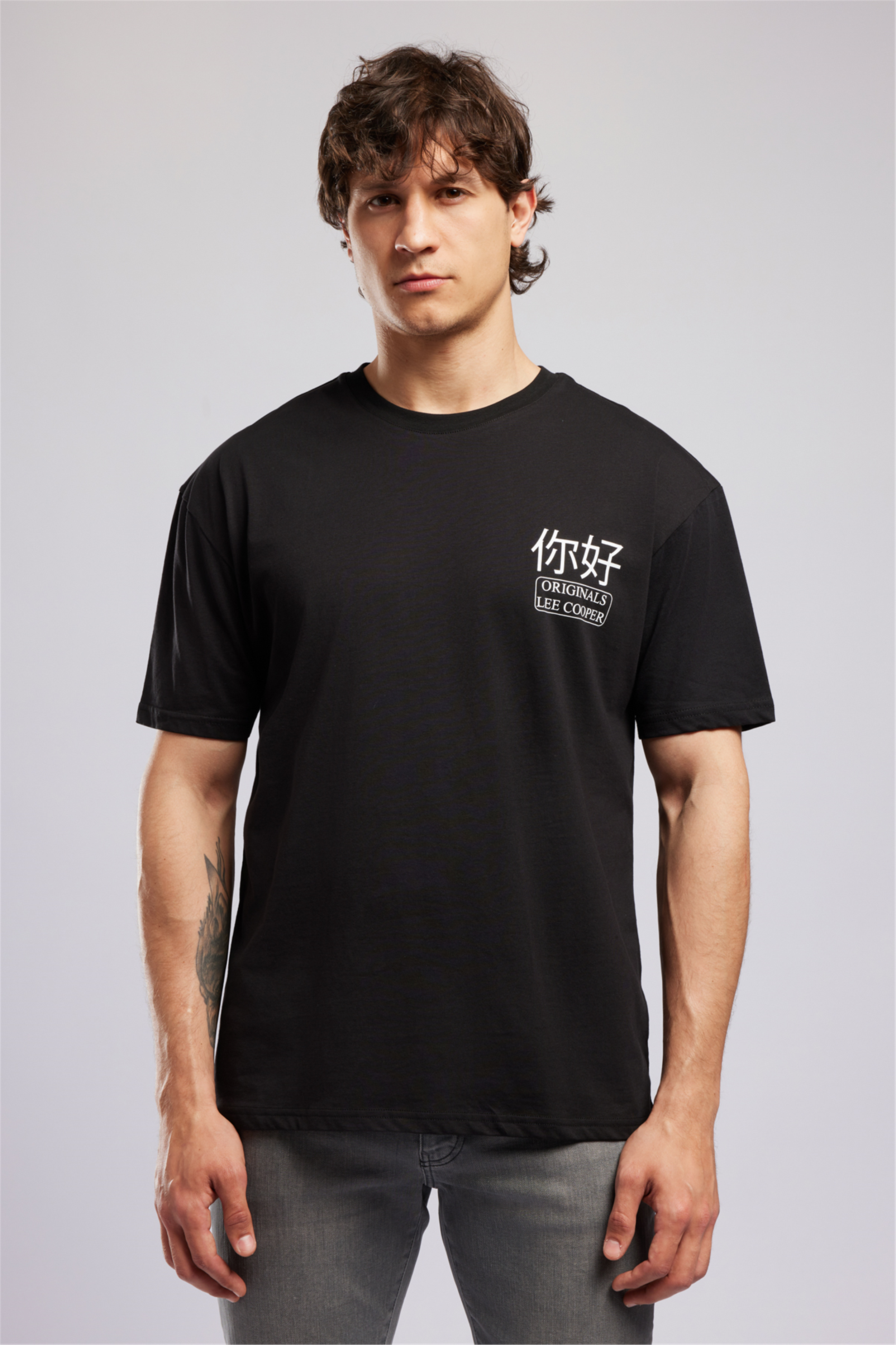 JOSUE Erkek Loose %100 Pamuk Baskılı Bisiklet Yaka T-Shirt Siyah