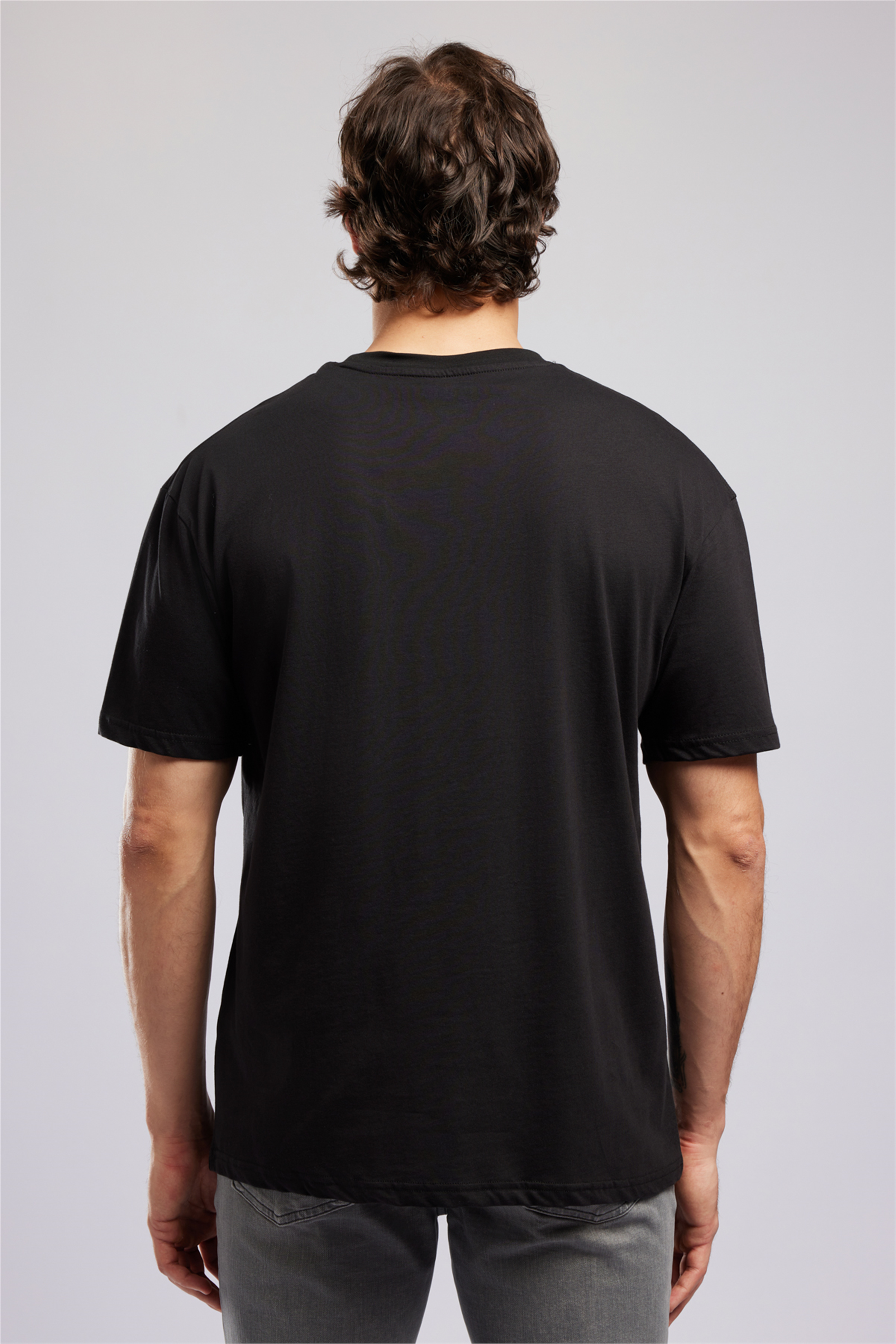 JOSUE Erkek Loose %100 Pamuk Baskılı Bisiklet Yaka T-Shirt Siyah