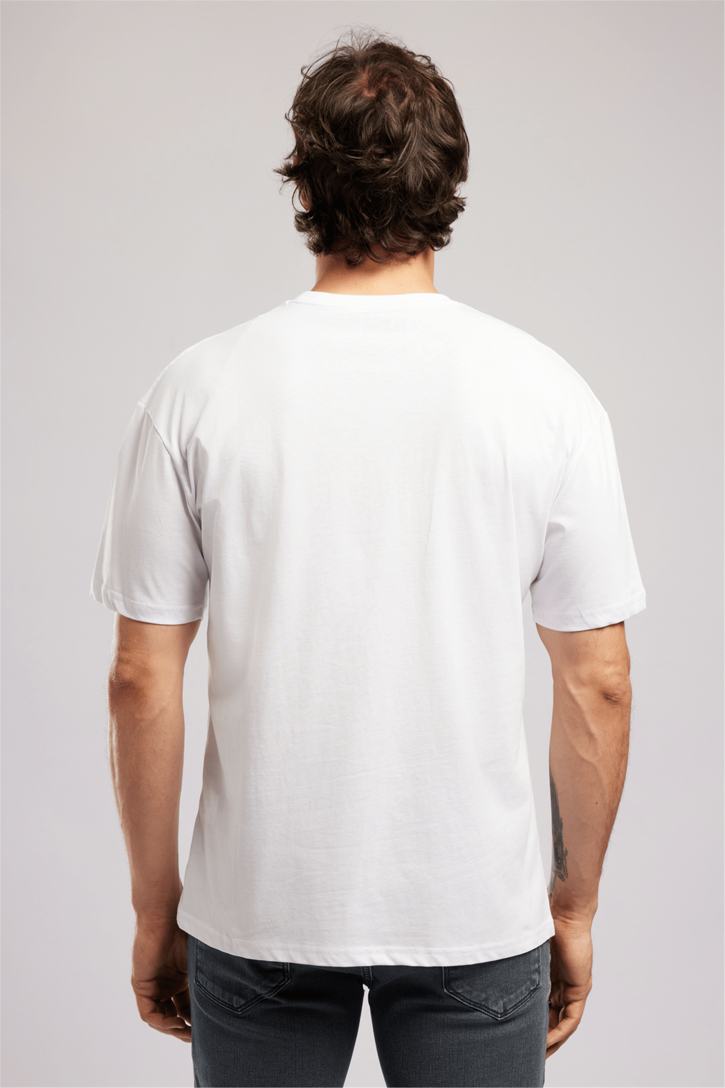 JOSUE Erkek Loose %100 Pamuk Baskılı Bisiklet Yaka T-Shirt Beyaz