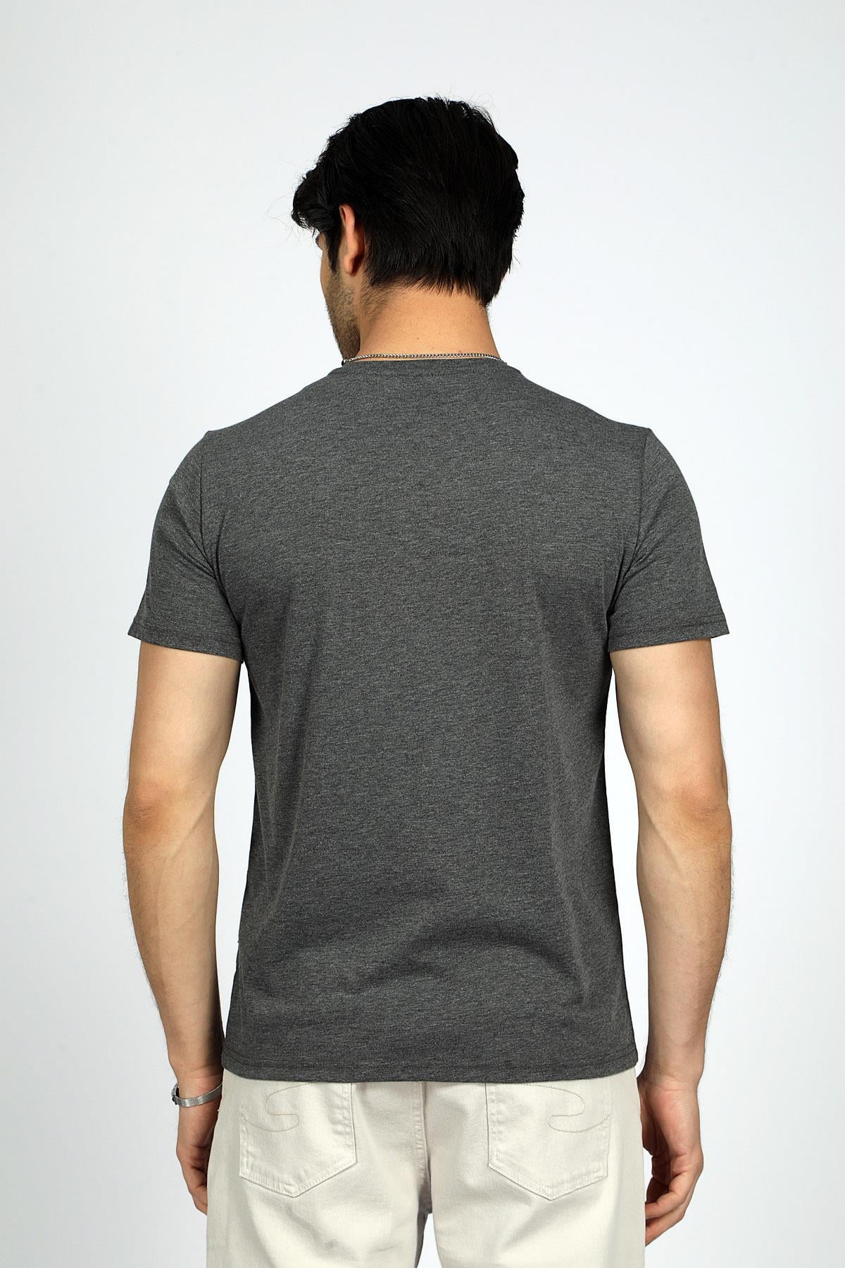 Kaeith Erkek %100 Pamuk O Yaka T-Shirt Antrasit Melanj