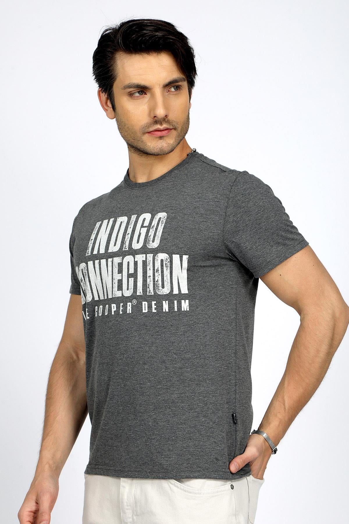 Kaeith Erkek %100 Pamuk O Yaka T-Shirt Antrasit Melanj