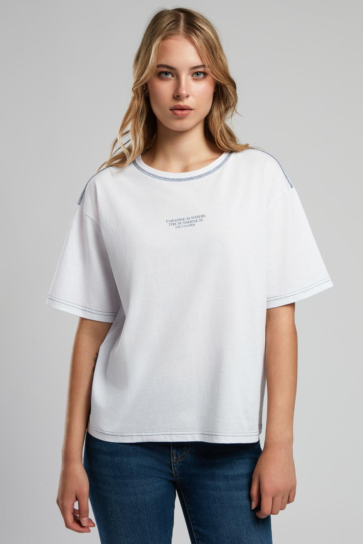 Karbe Kadın O Yaka T-Shirt Ekru-L