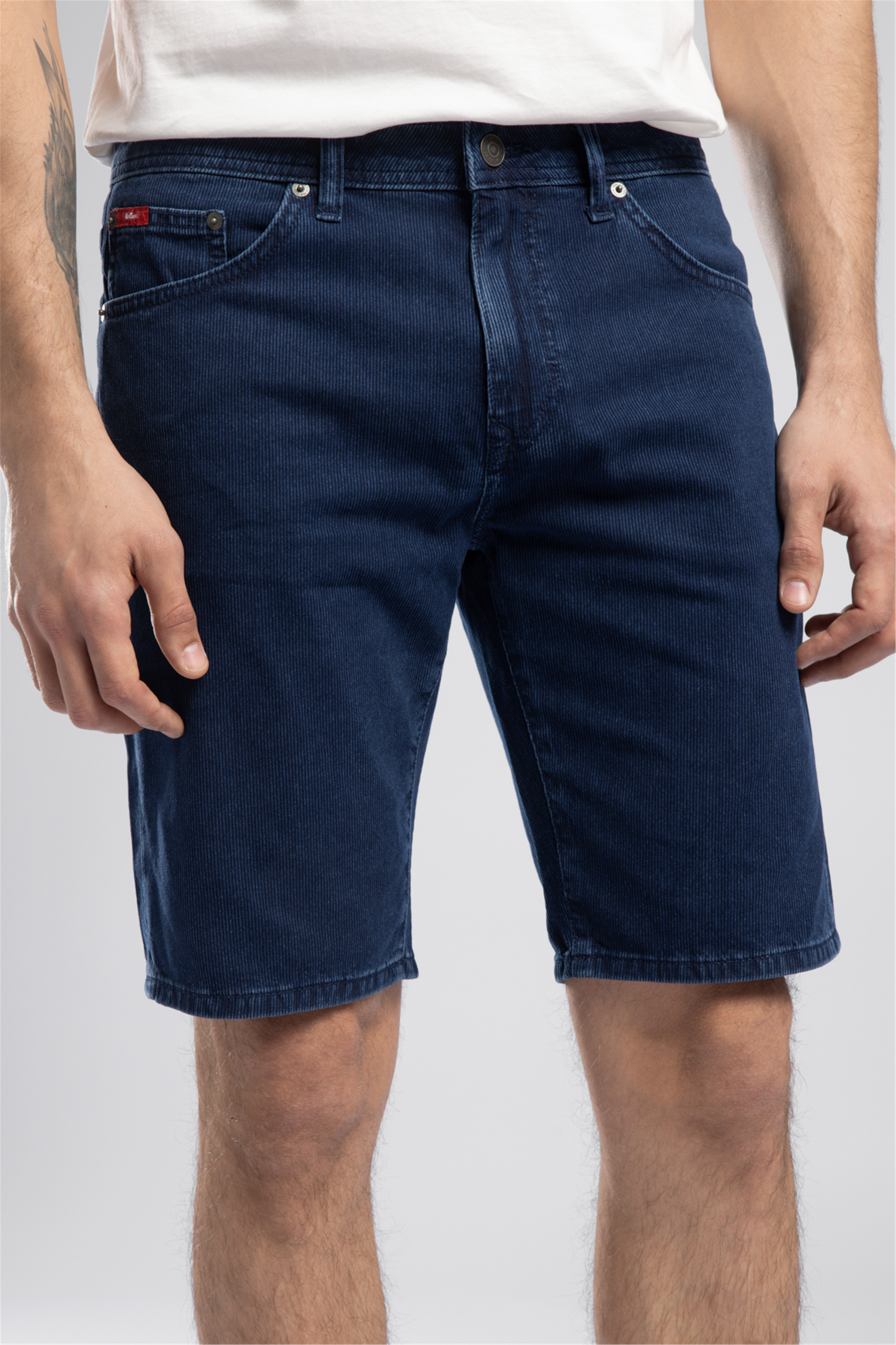 Kens Erkek Çizgili Jean Şort Mavi