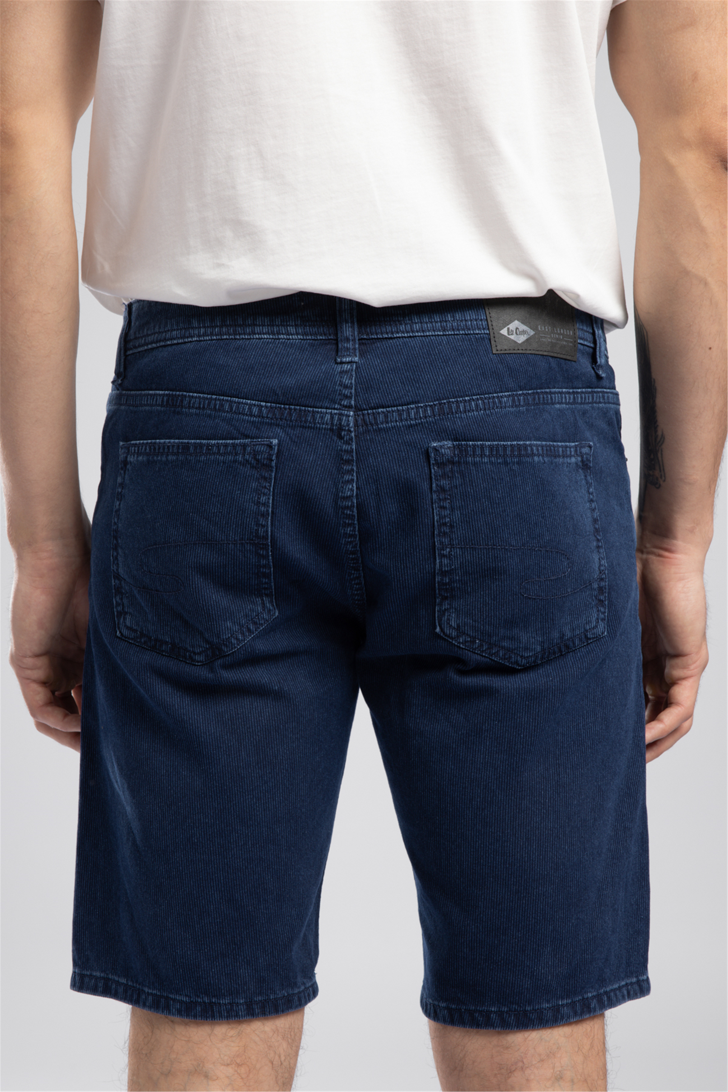 Kens Erkek Çizgili Jean Şort Mavi