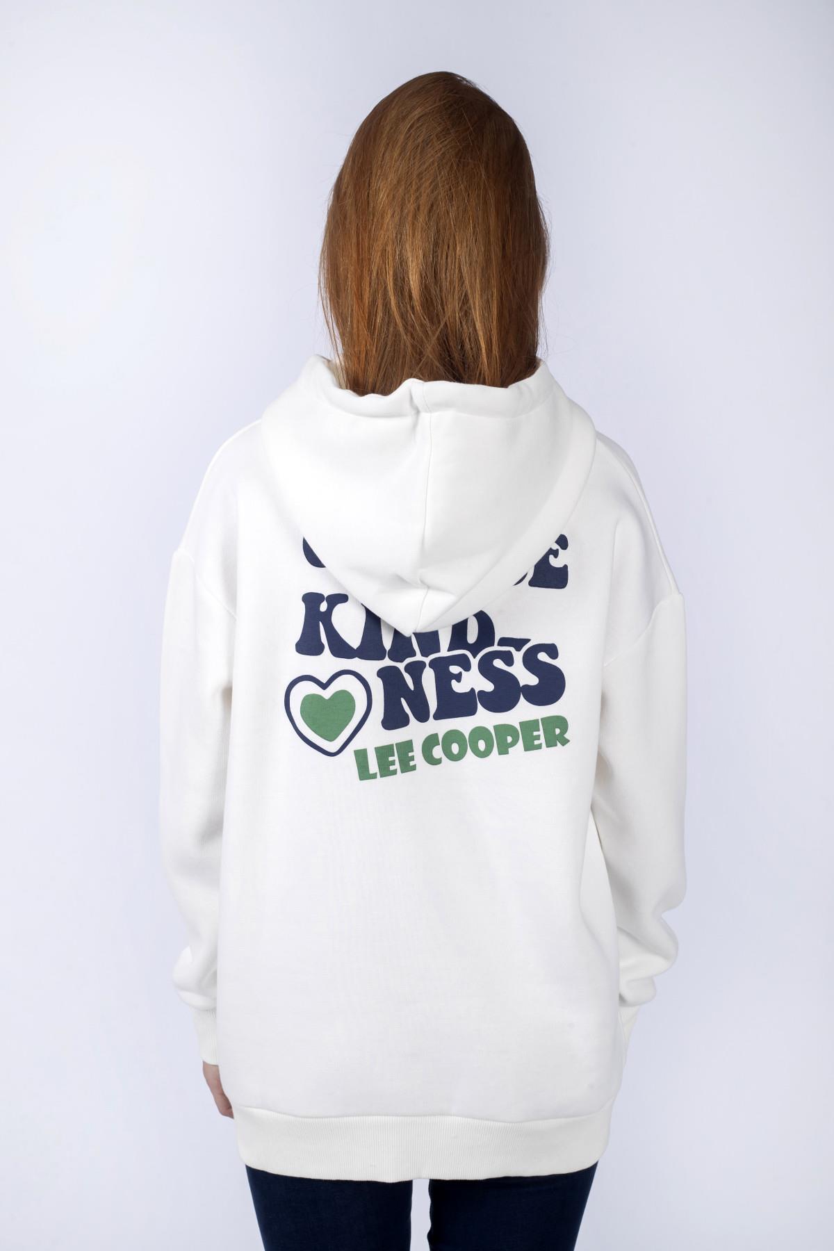 Kindy Kadın %100 Pamuk Kapüşonlu Sweatshirt Kirik Beyaz