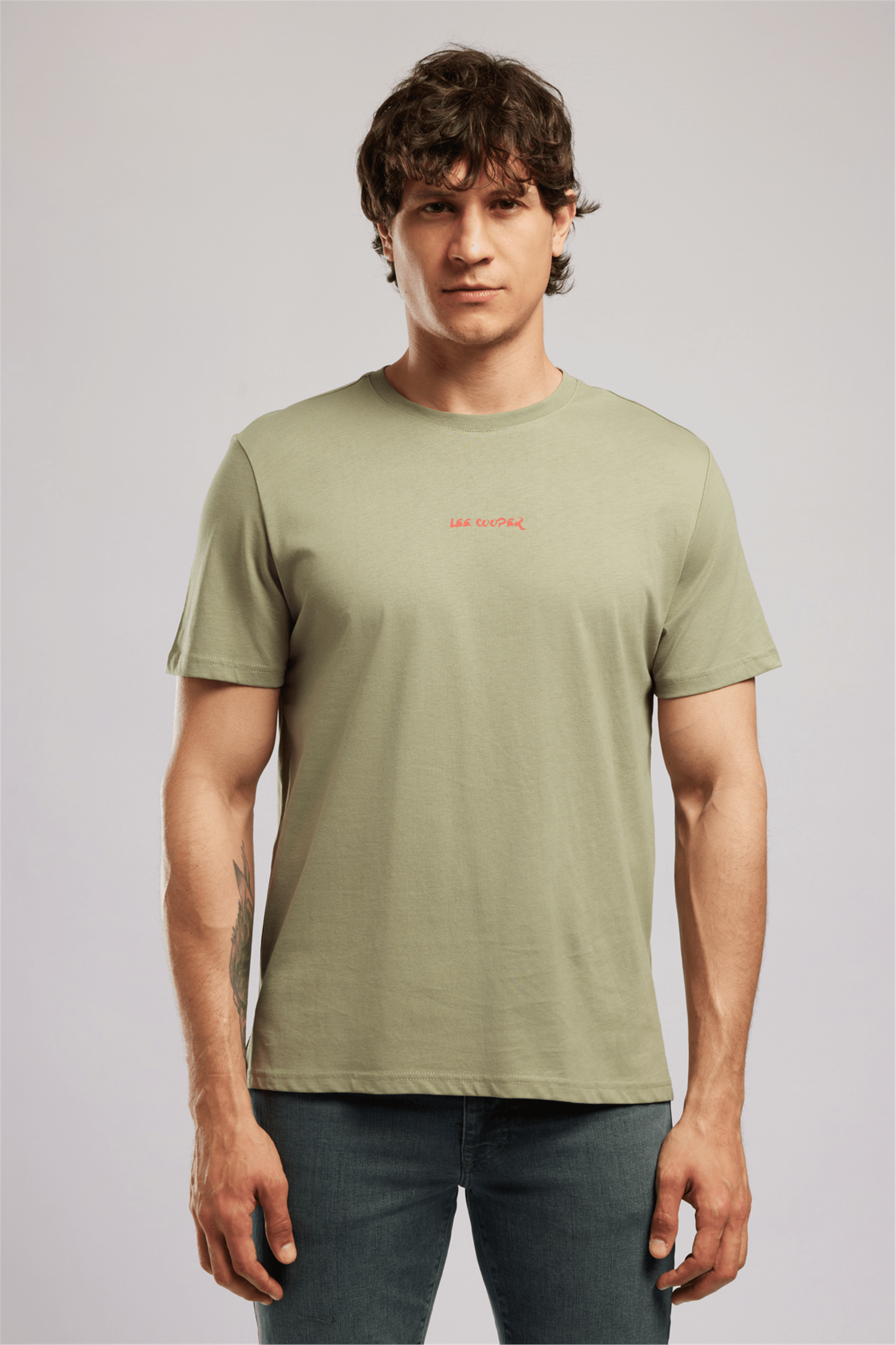 KWASI Erkek Loose %100 Pamuk Baskılı Bisiklet Yaka T-Shirt Yeşil