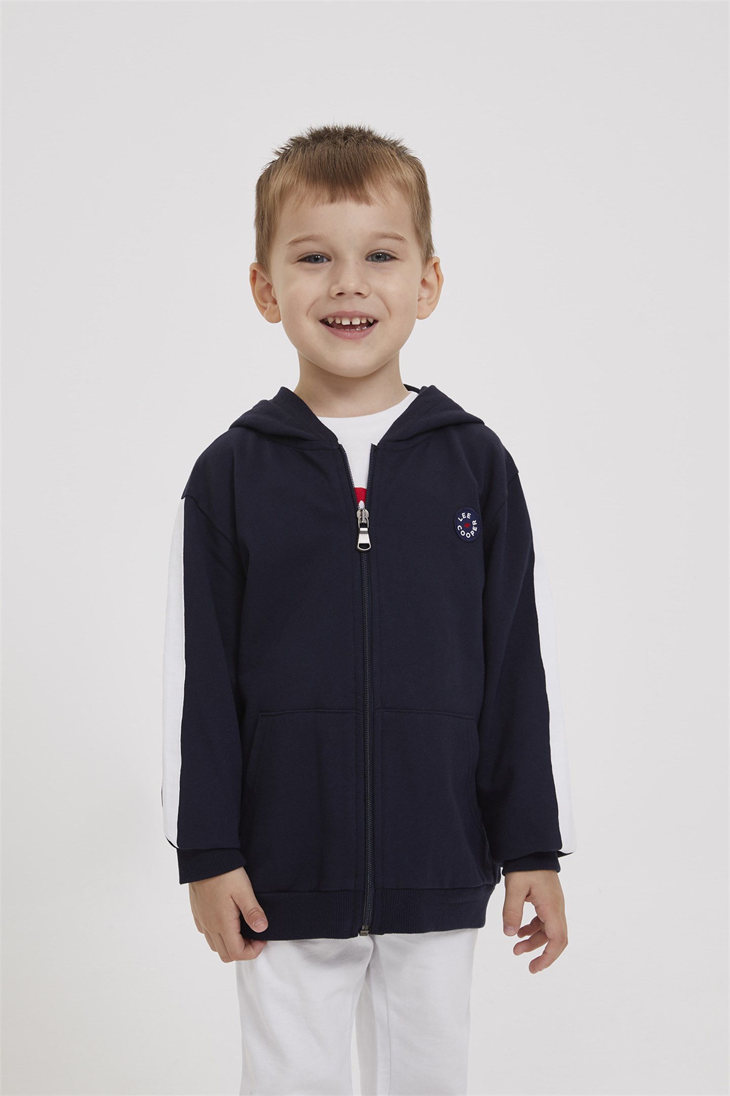 Leo Erkek Çocuk %100 Pamuk Kapüşonlu Fermuarlı Sweatshirt İndigo
