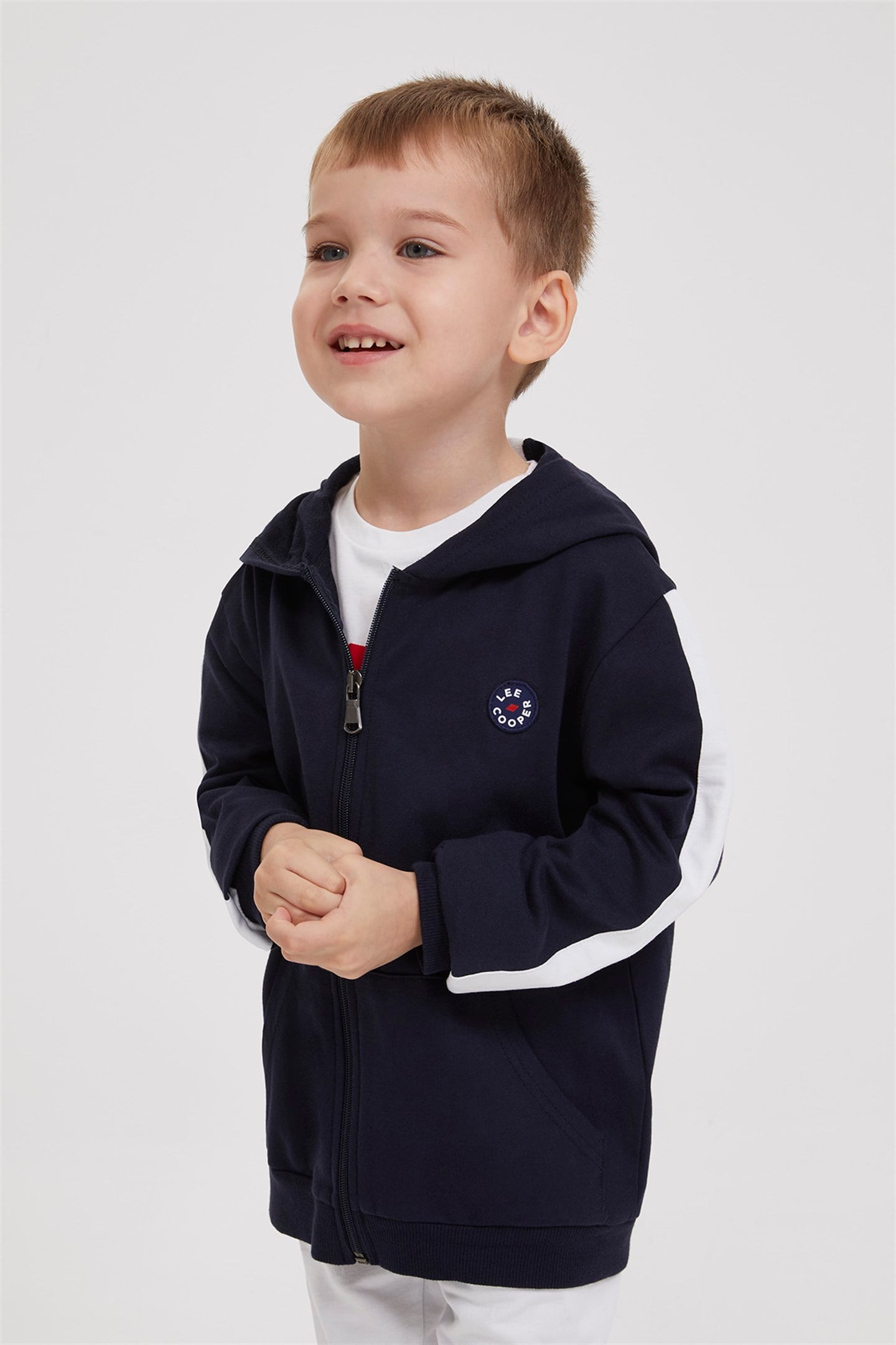 Leo Erkek Çocuk %100 Pamuk Kapüşonlu Fermuarlı Sweatshirt İndigo