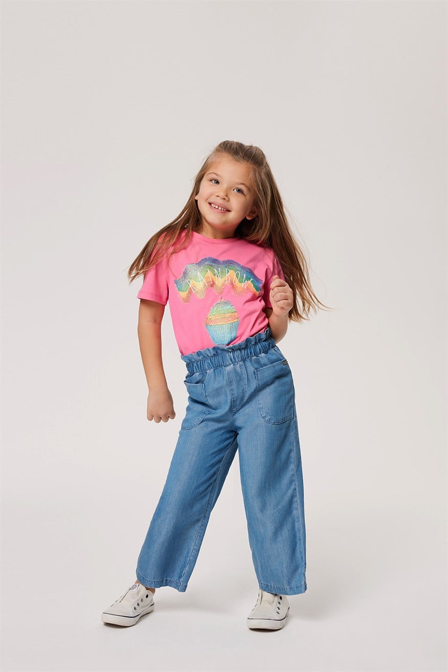 Lisa Yüksek Bel Geniş Paça Kesim Geniş Paça Mavi Kız Çocuk Jean Pantolon