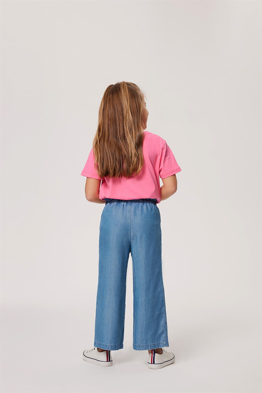 Lisa Yüksek Bel Geniş Paça Kesim Geniş Paça Mavi Kız Çocuk Jean Pantolon