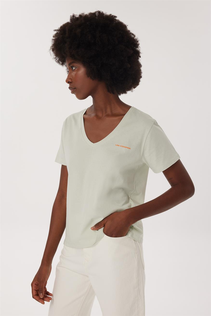 Lola Kadın %100 Pamuk V Yaka T-Shirt Mint