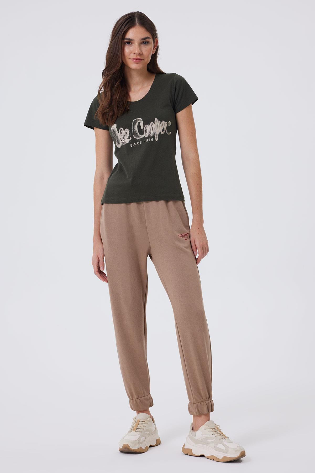 London 1 Kadın %100 Pamuk O Yaka T-Shirt Haki