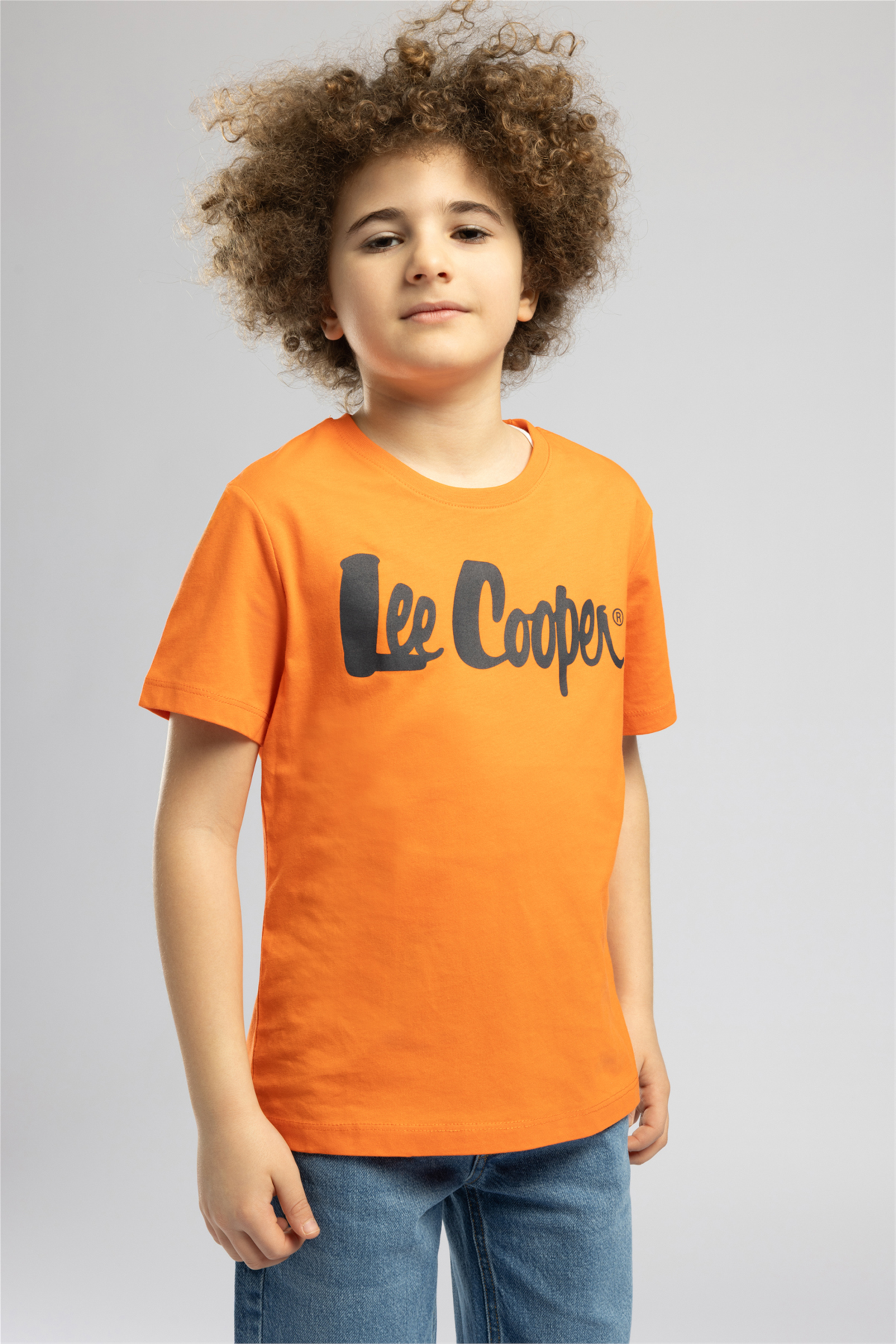 Londonlogo Erkek Çocuk Basic %100 Pamuk Baskılı Bisiklet Yaka T-Shirt Turuncu