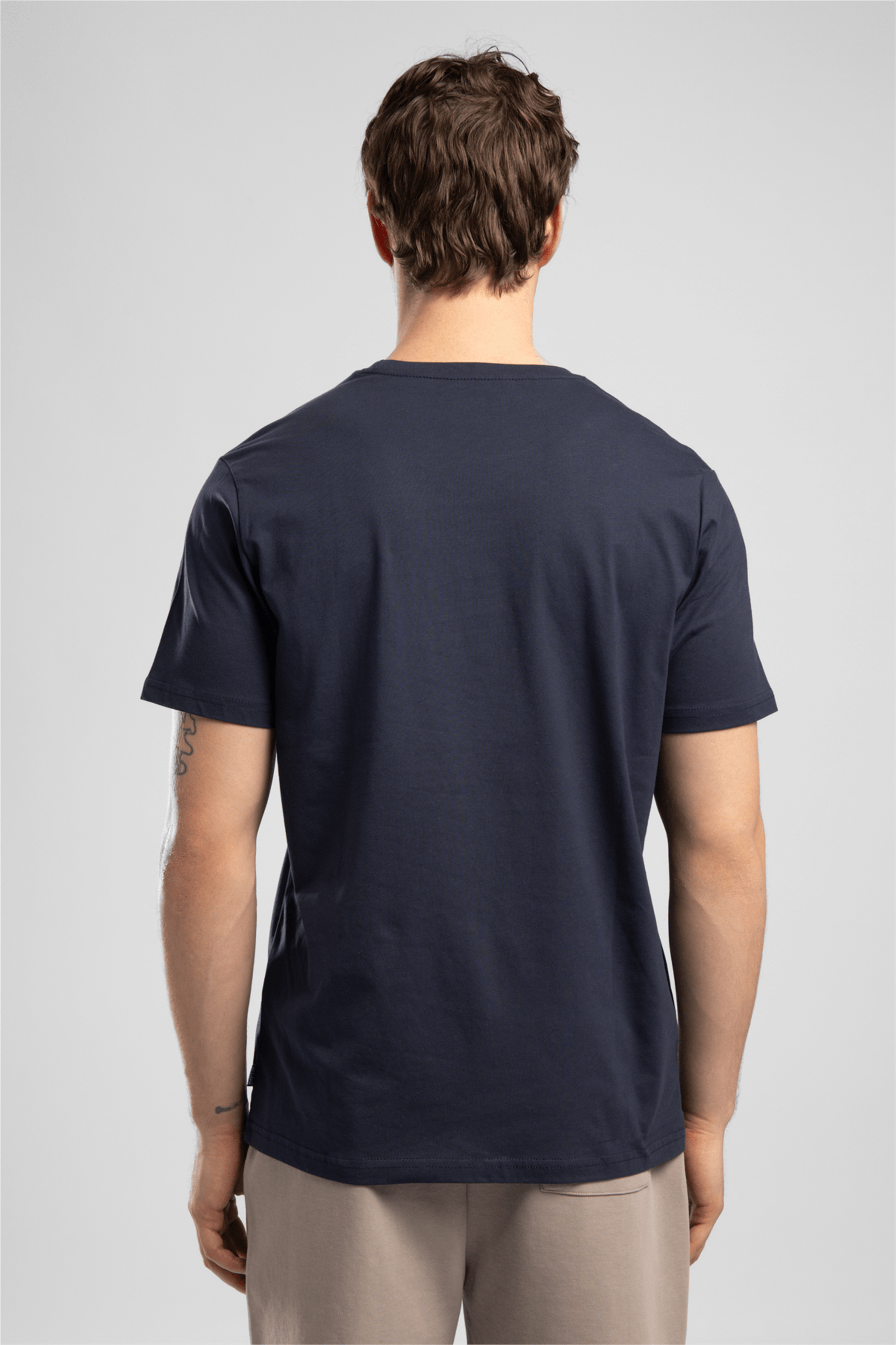 LONDONLOGO Erkek Regular Fit %100 Pamuk Baskılı Bisiklet Yaka T-Shirt Mavi