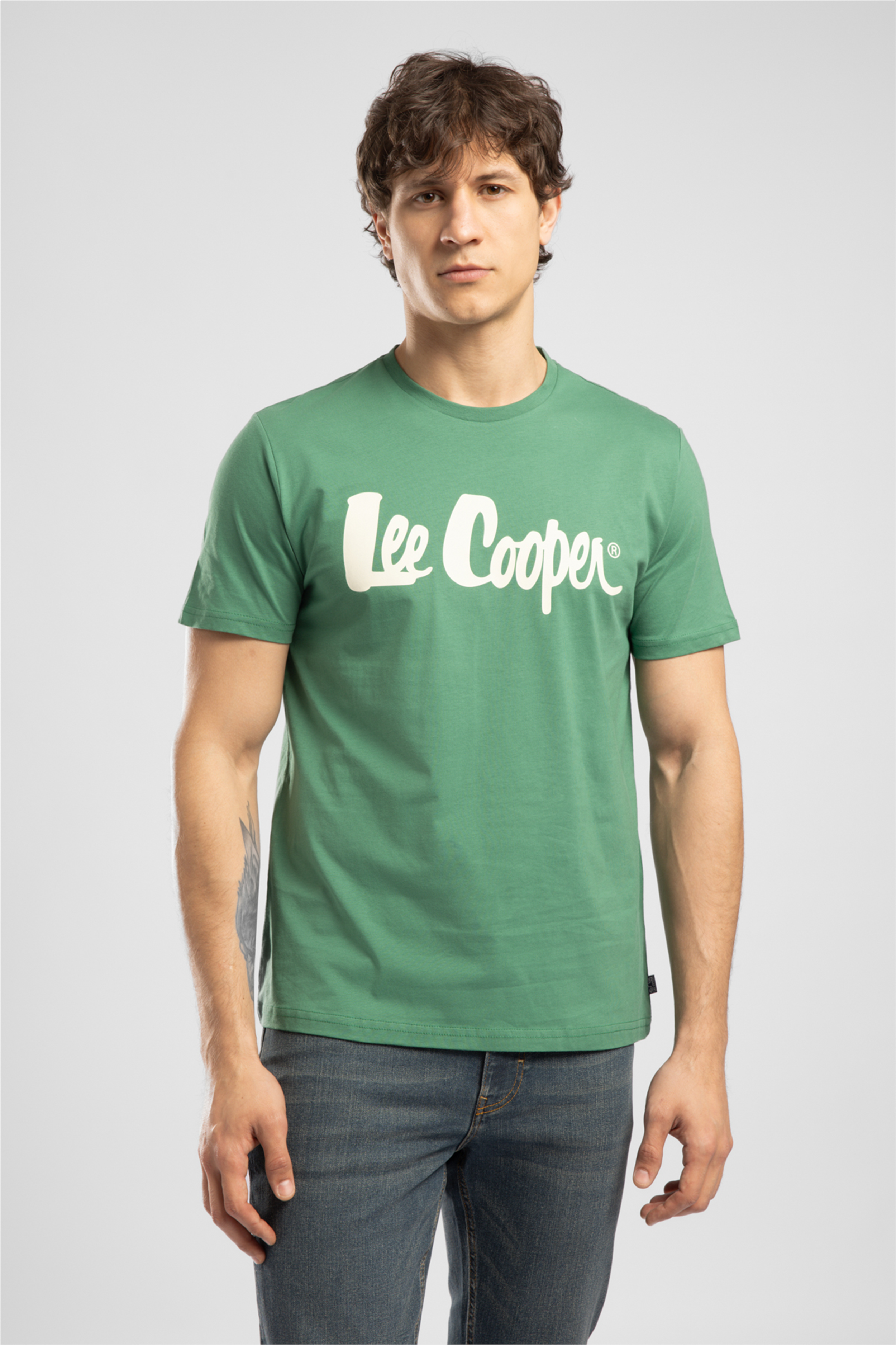 LONDONLOGO Erkek Regular Fit %100 Pamuk Baskılı Bisiklet Yaka T-Shirt Yeşil