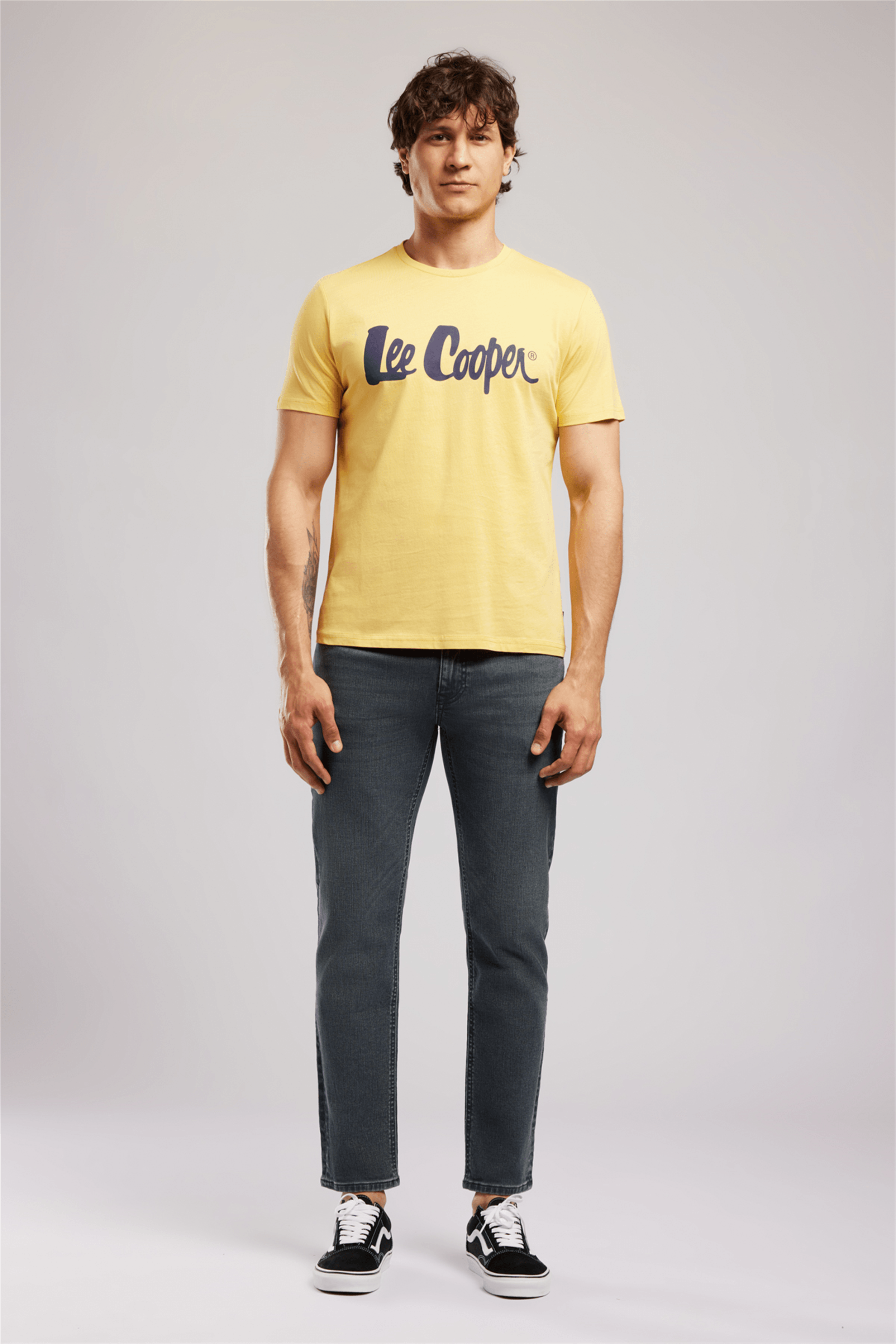 Londonlogo Erkek Regular Fit %100 Pamuk Baskılı Bisiklet Yaka T-Shirt Sarı